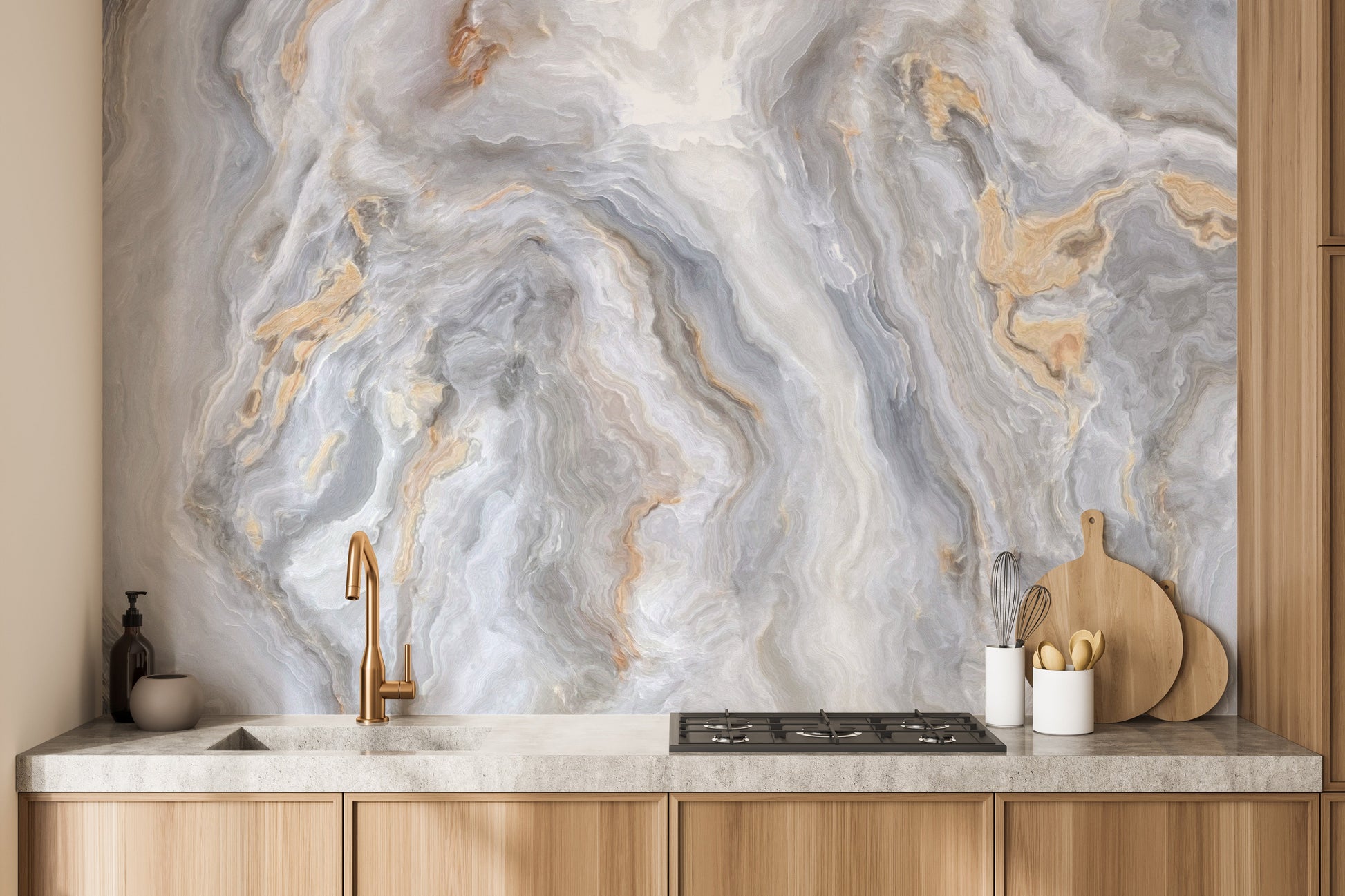 Grey Curly Marble Wallpaper Murals - Giffywalls