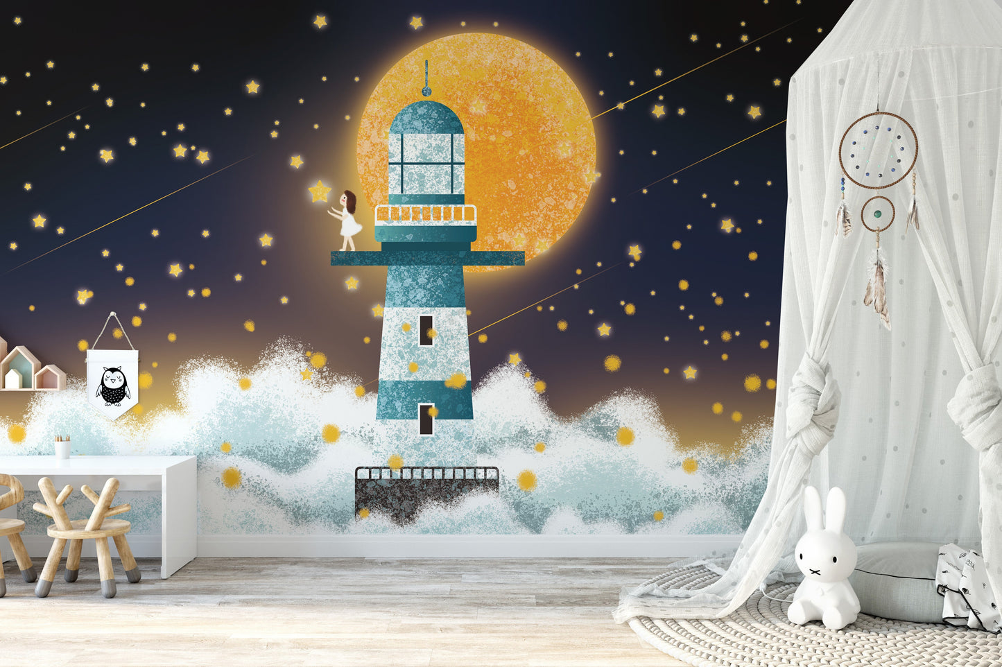 Wallpaper mural featuring a glowing lighthouse