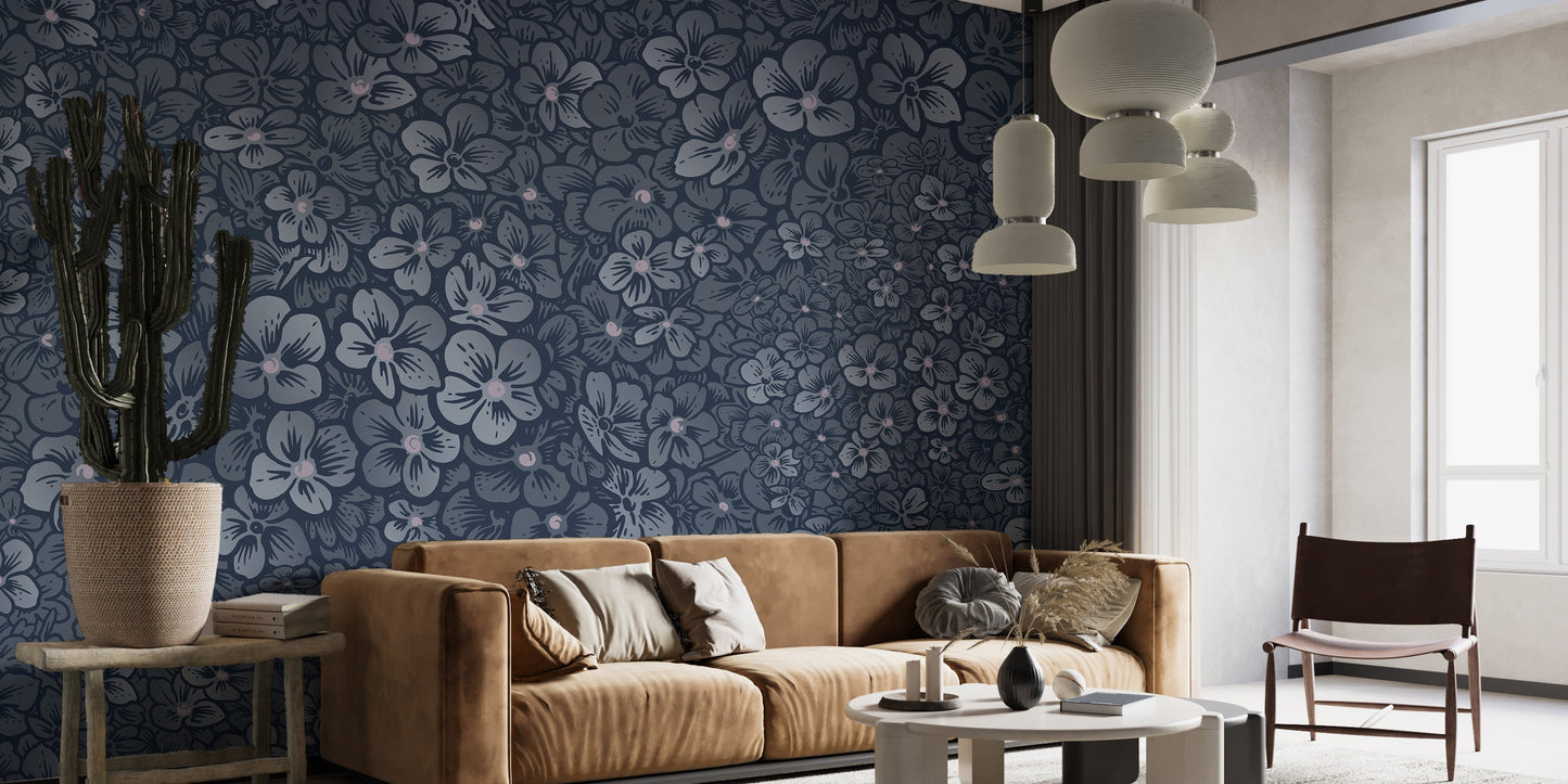 Navy Blue Garden Flower wallpaper Murals - Giffywalls