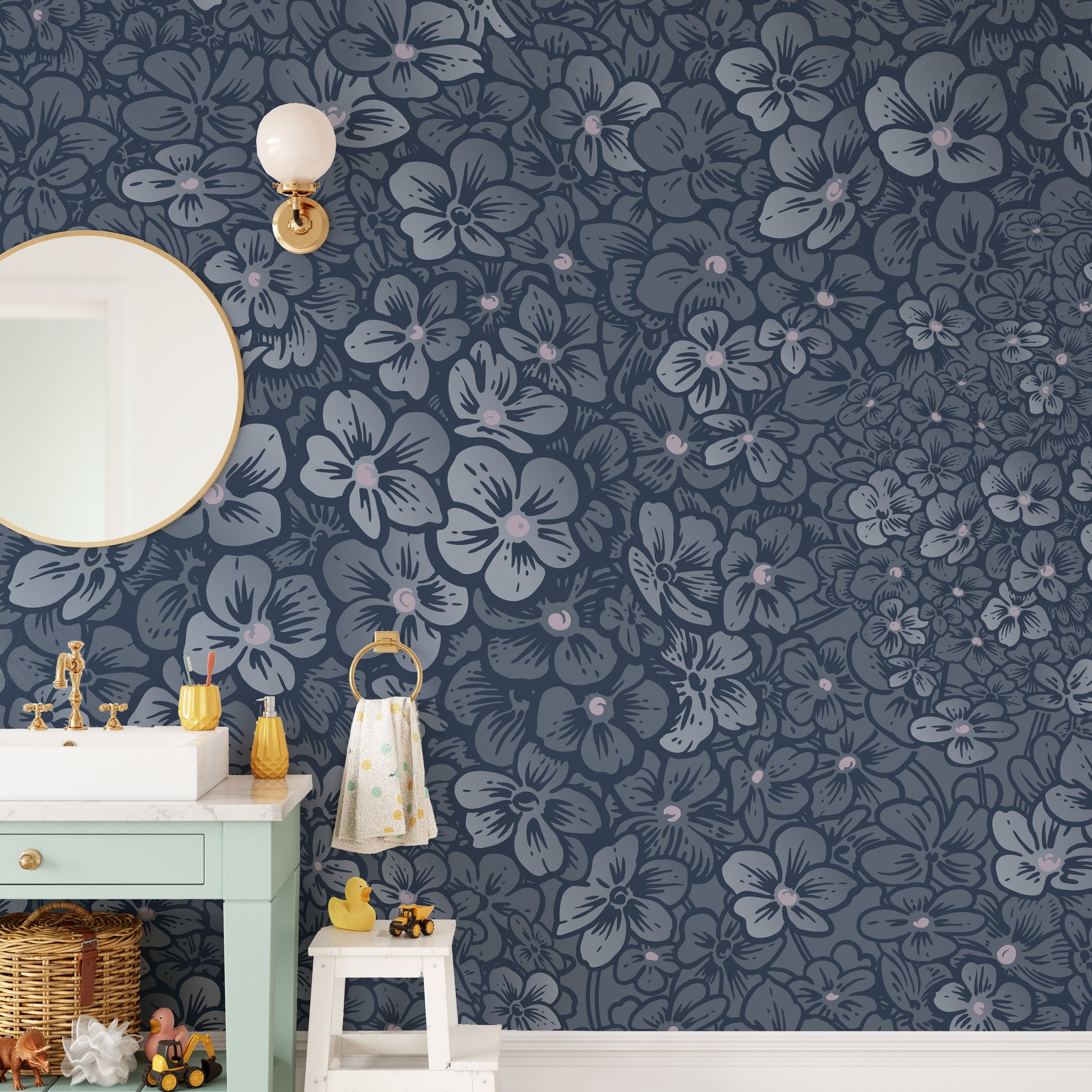 Navy Blue Garden Flower wallpaper Murals - Giffywalls