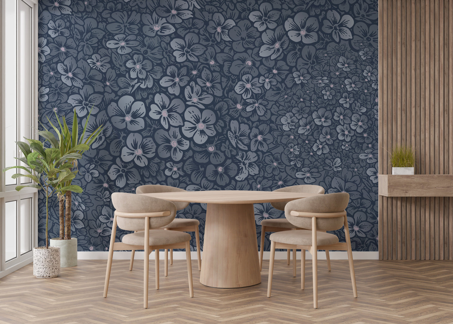 Navy Blue Garden Flower wallpaper Murals - Giffywalls