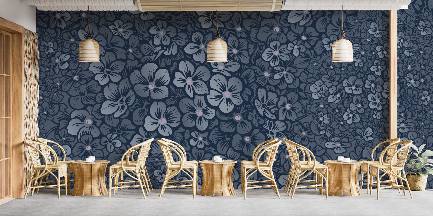 Navy Blue Garden Flower wallpaper Murals - Giffywalls