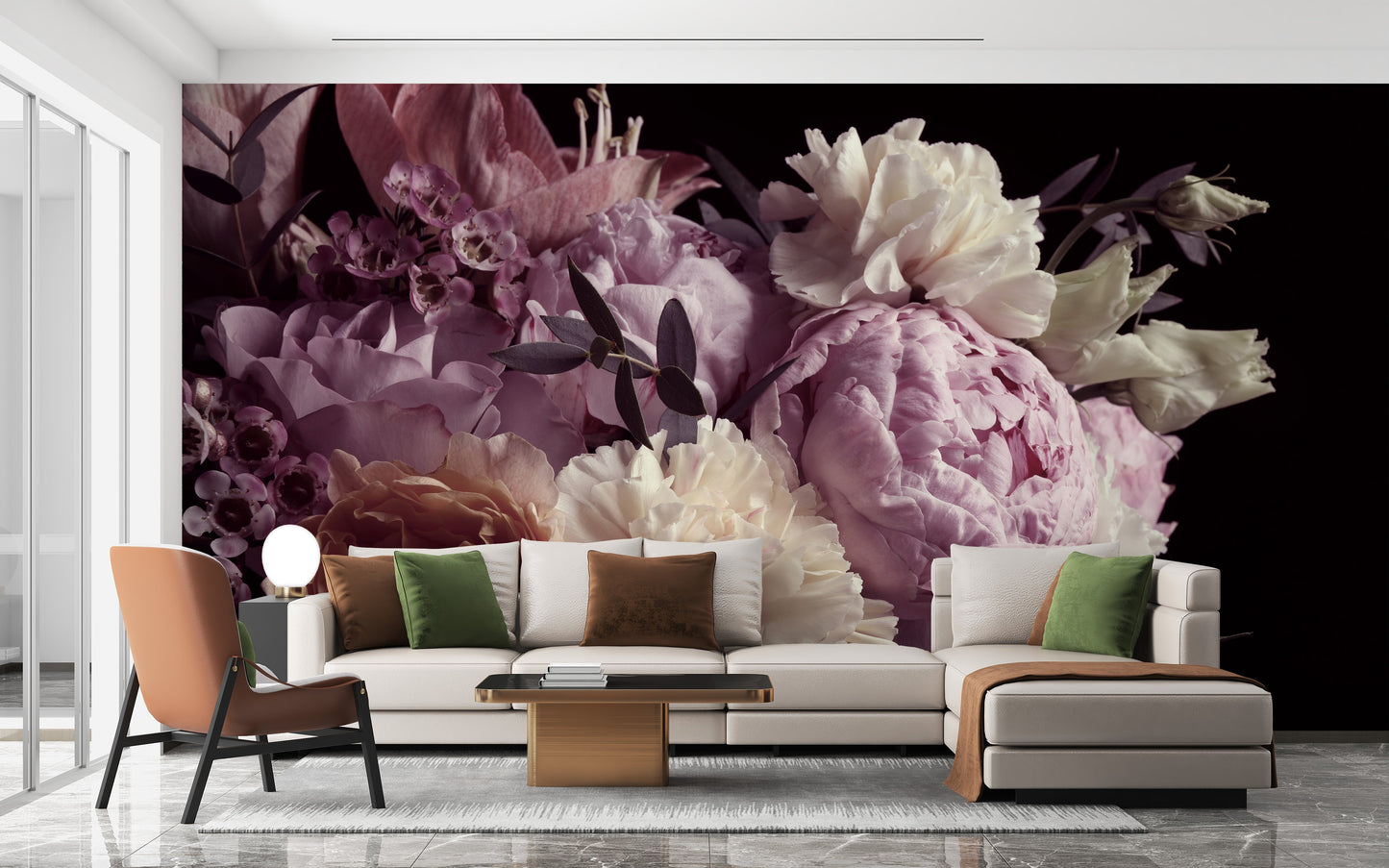 Bold floral mural with dramatic vintage patterns