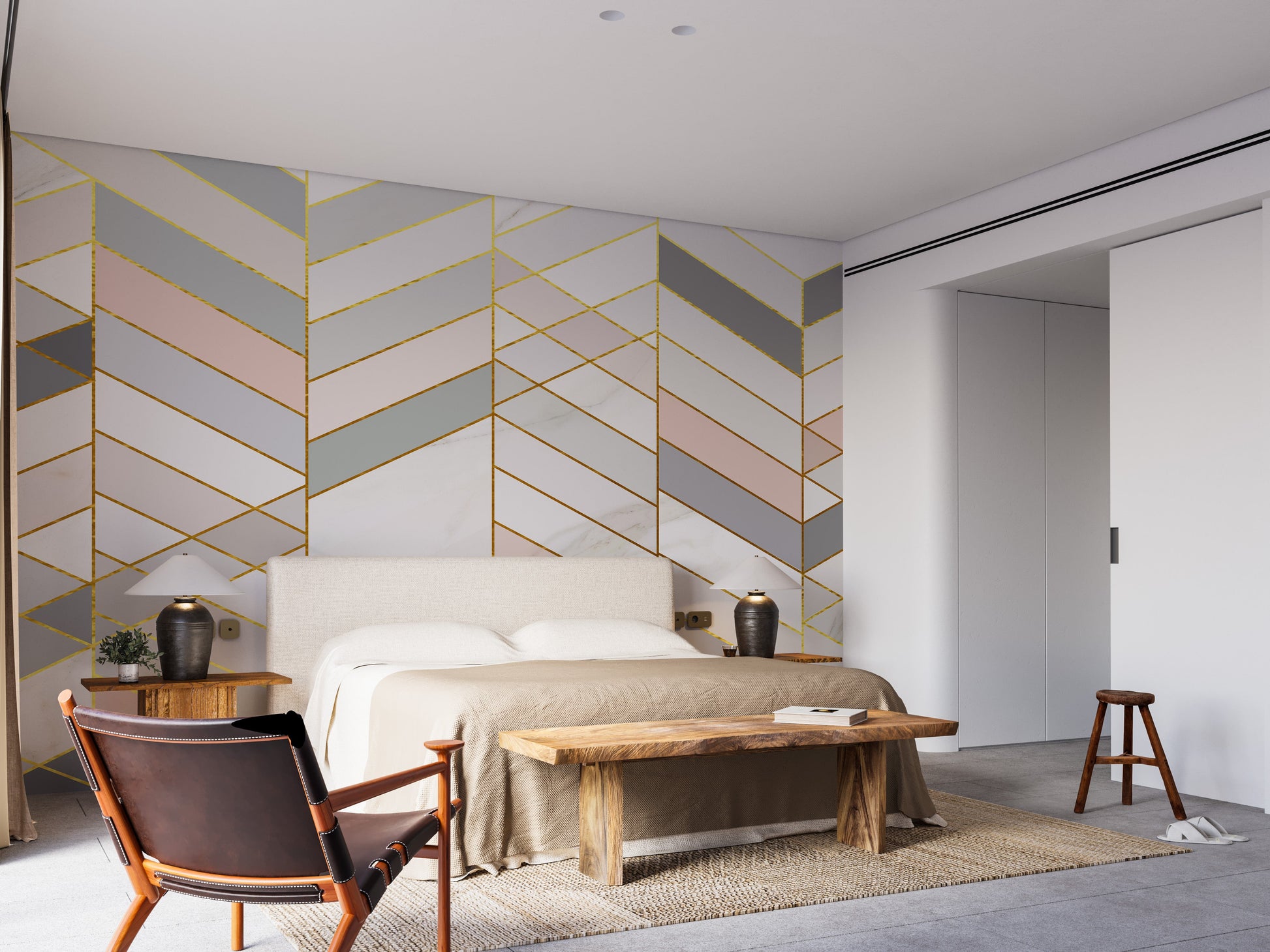 Geometric Shape Golden Effect Marble wallpaper murals - Giffywalls