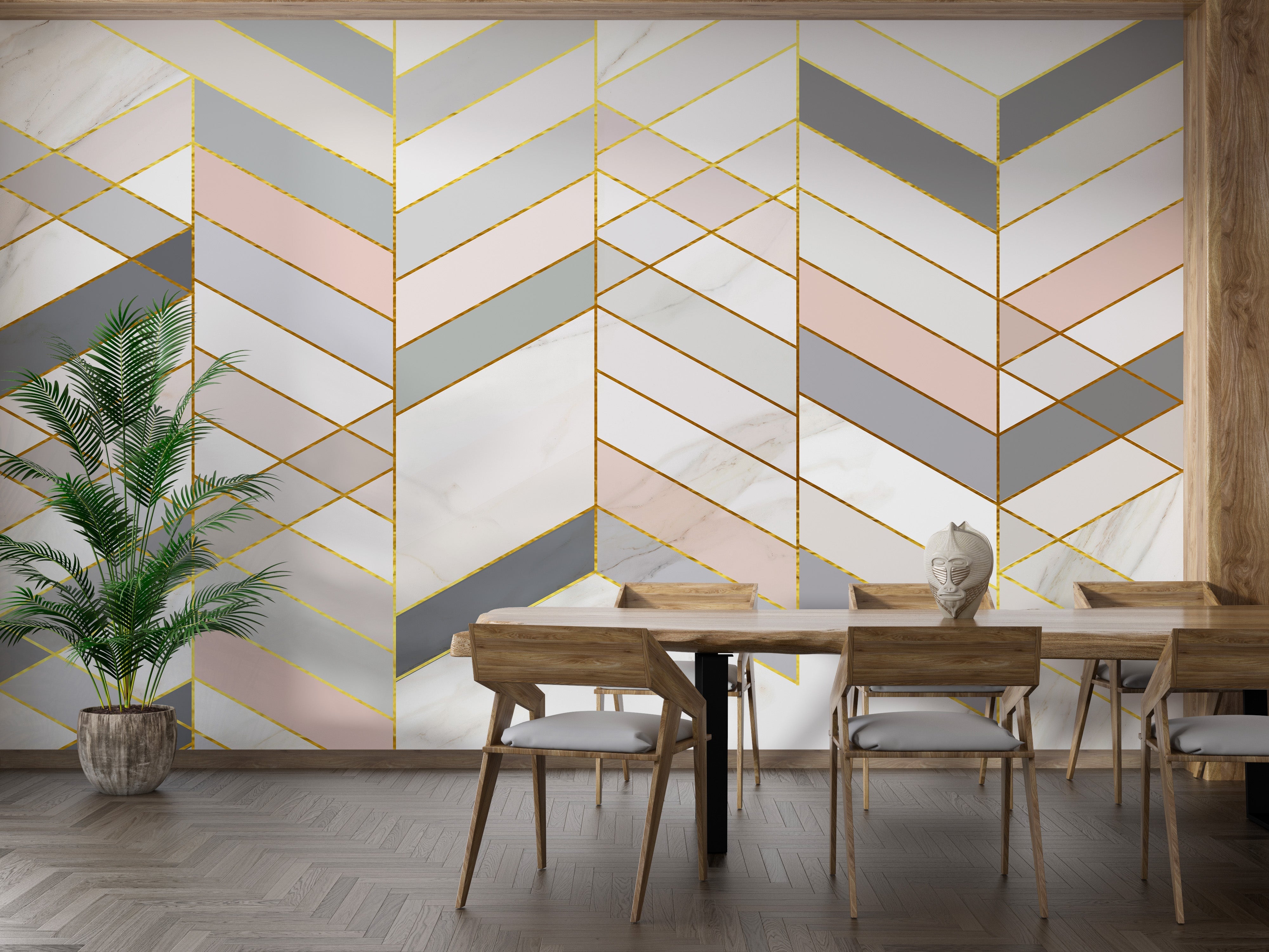 Geometric Shape Golden Effect Marble wallpaper murals - Giffywalls