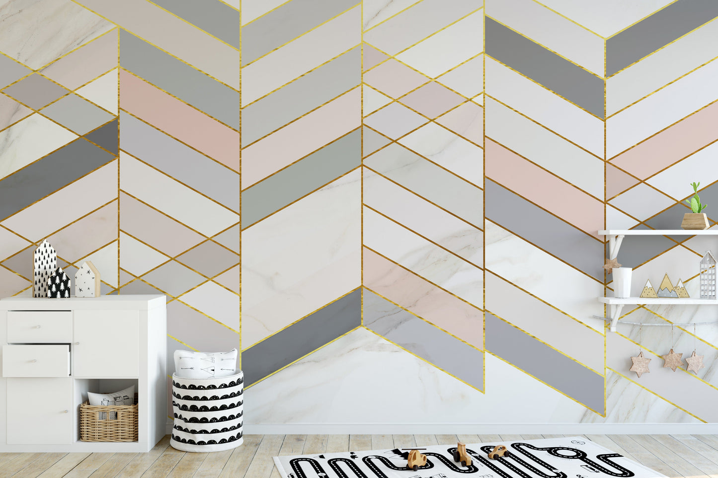 Geometric Shape Golden Effect Marble wallpaper murals - Giffywalls