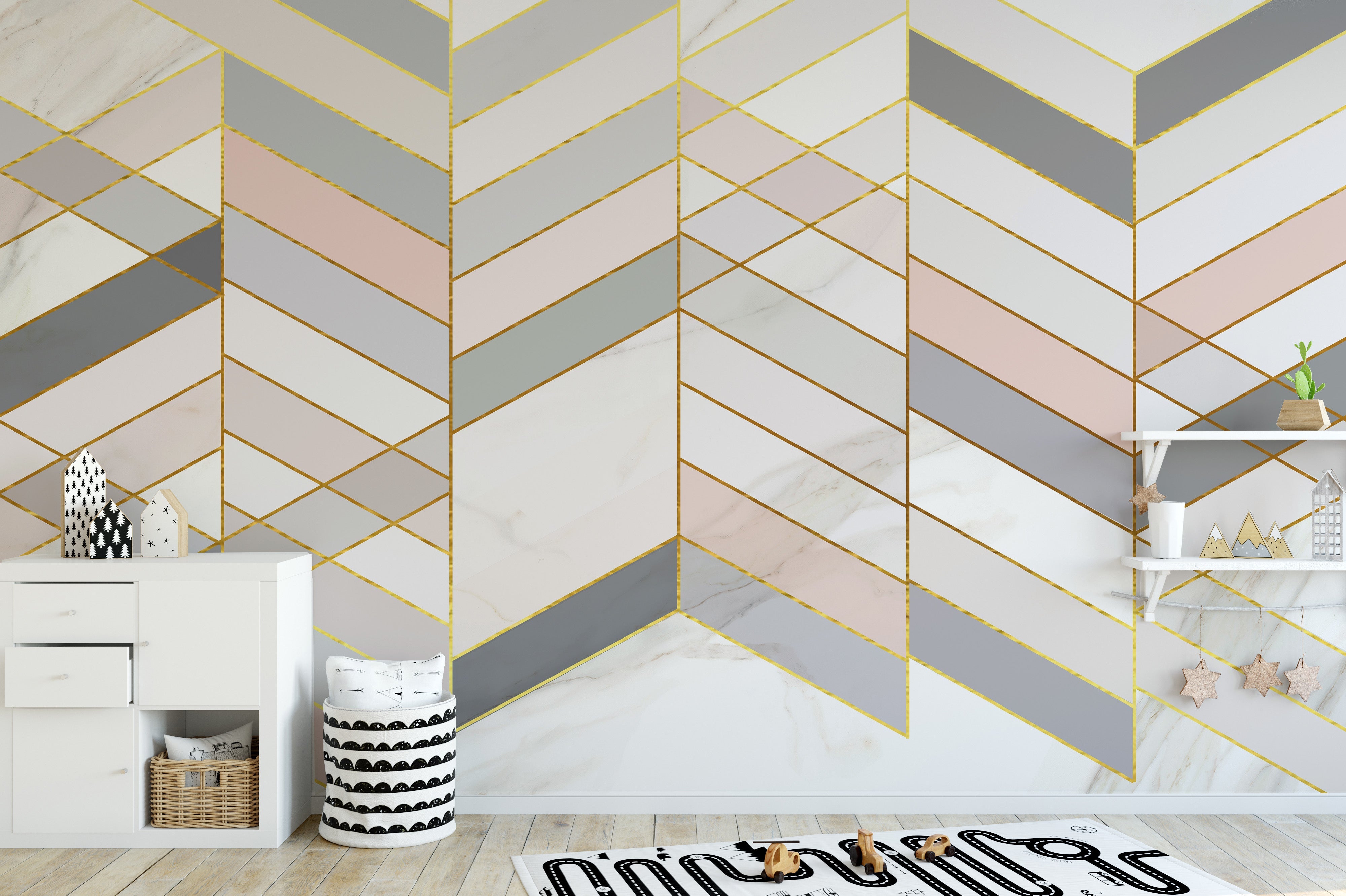 Geometric Shape Golden Effect Marble wallpaper murals - Giffywalls