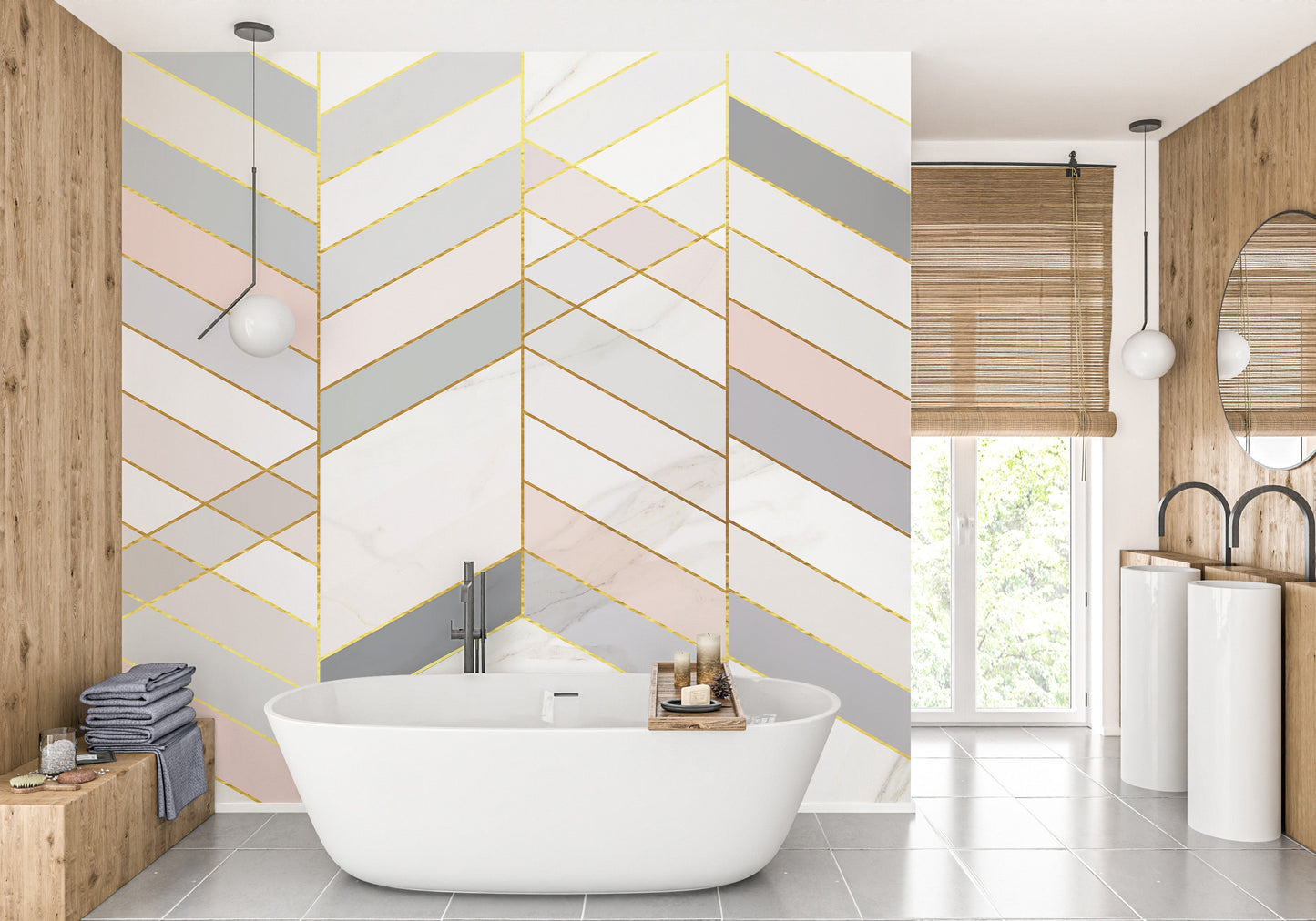 Geometric Shape Golden Effect Marble wallpaper murals - Giffywalls