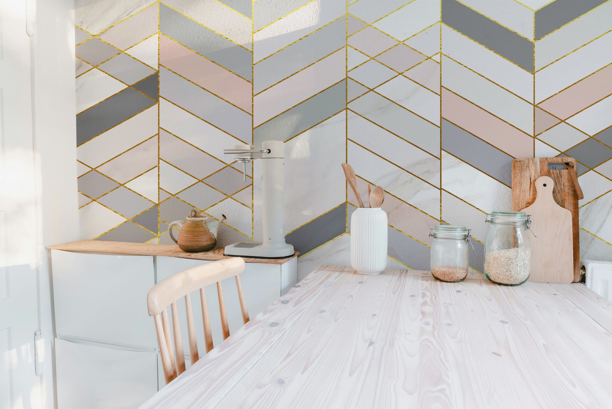 Geometric Shape Golden Effect Marble wallpaper murals - Giffywalls