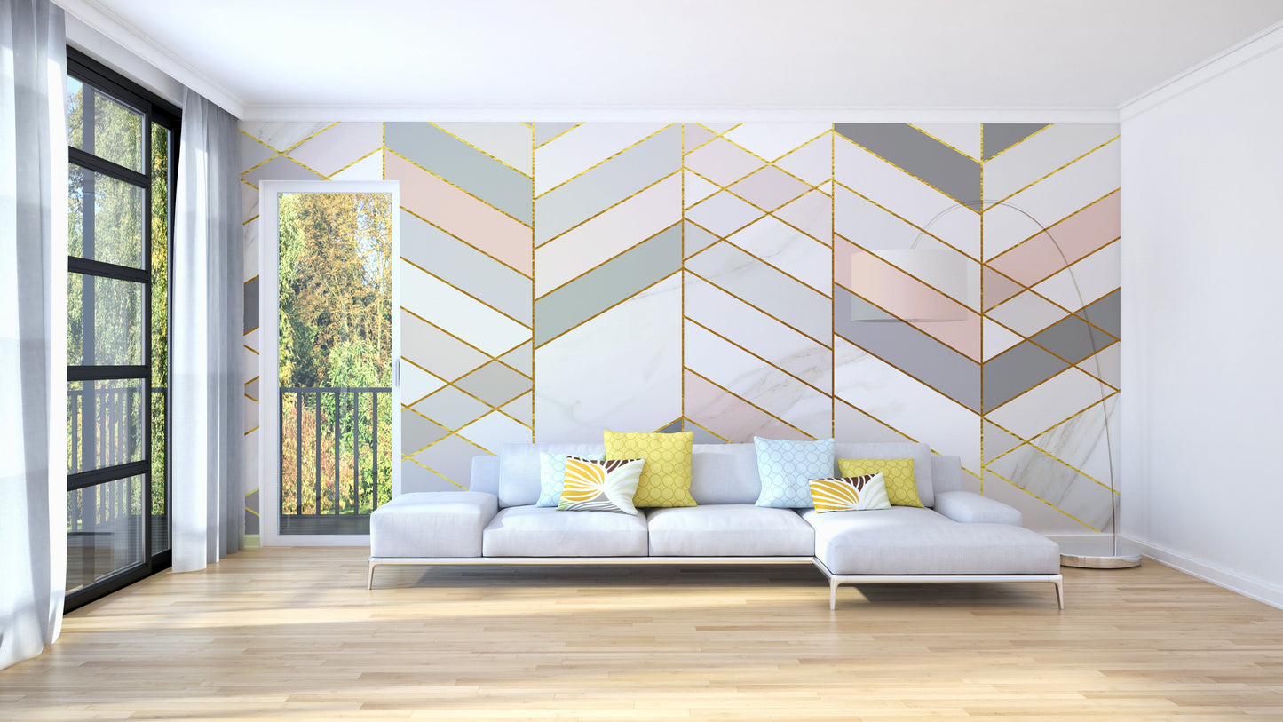 Geometric Shape Golden Effect Marble wallpaper murals - Giffywalls