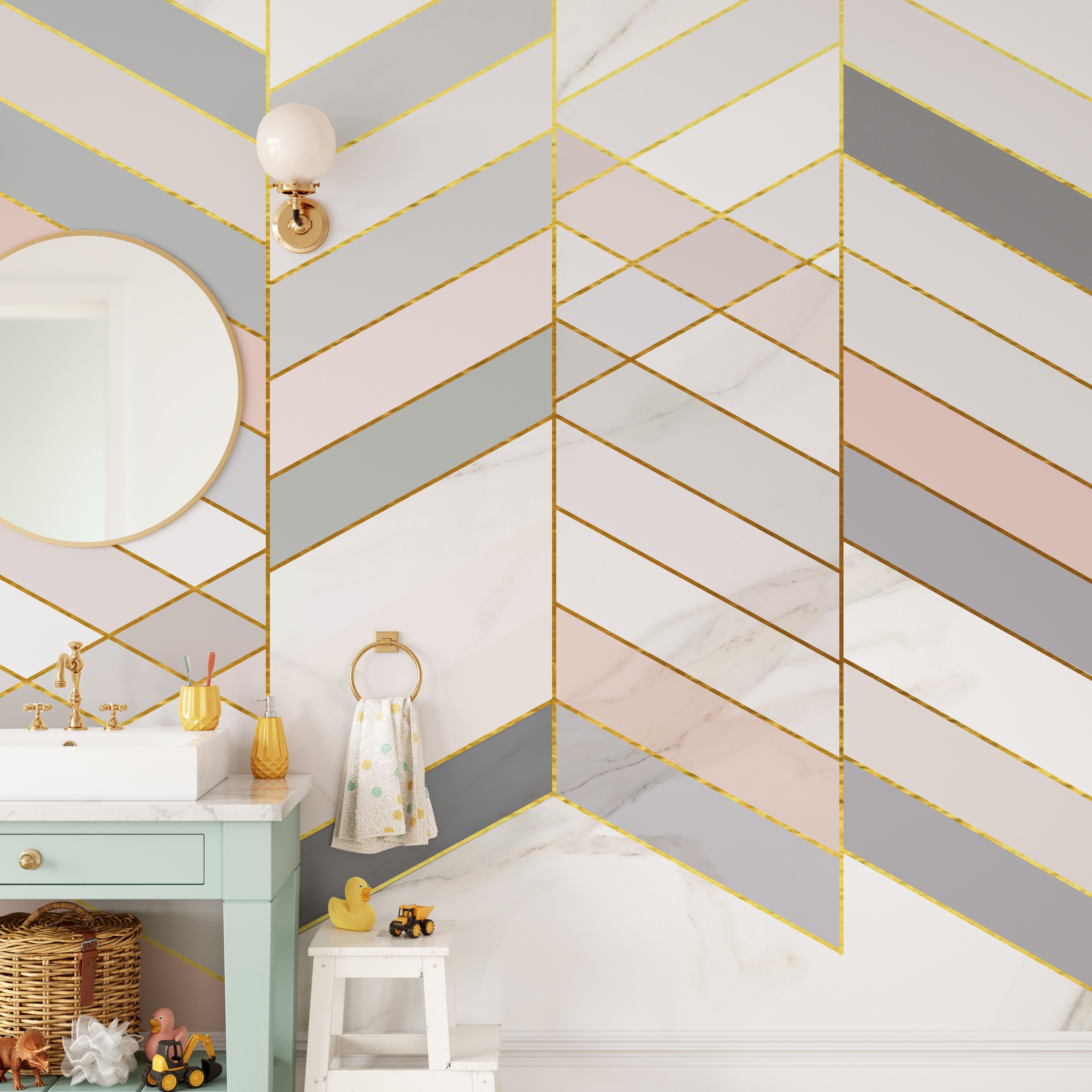 Geometric Shape Golden Effect Marble wallpaper murals - Giffywalls