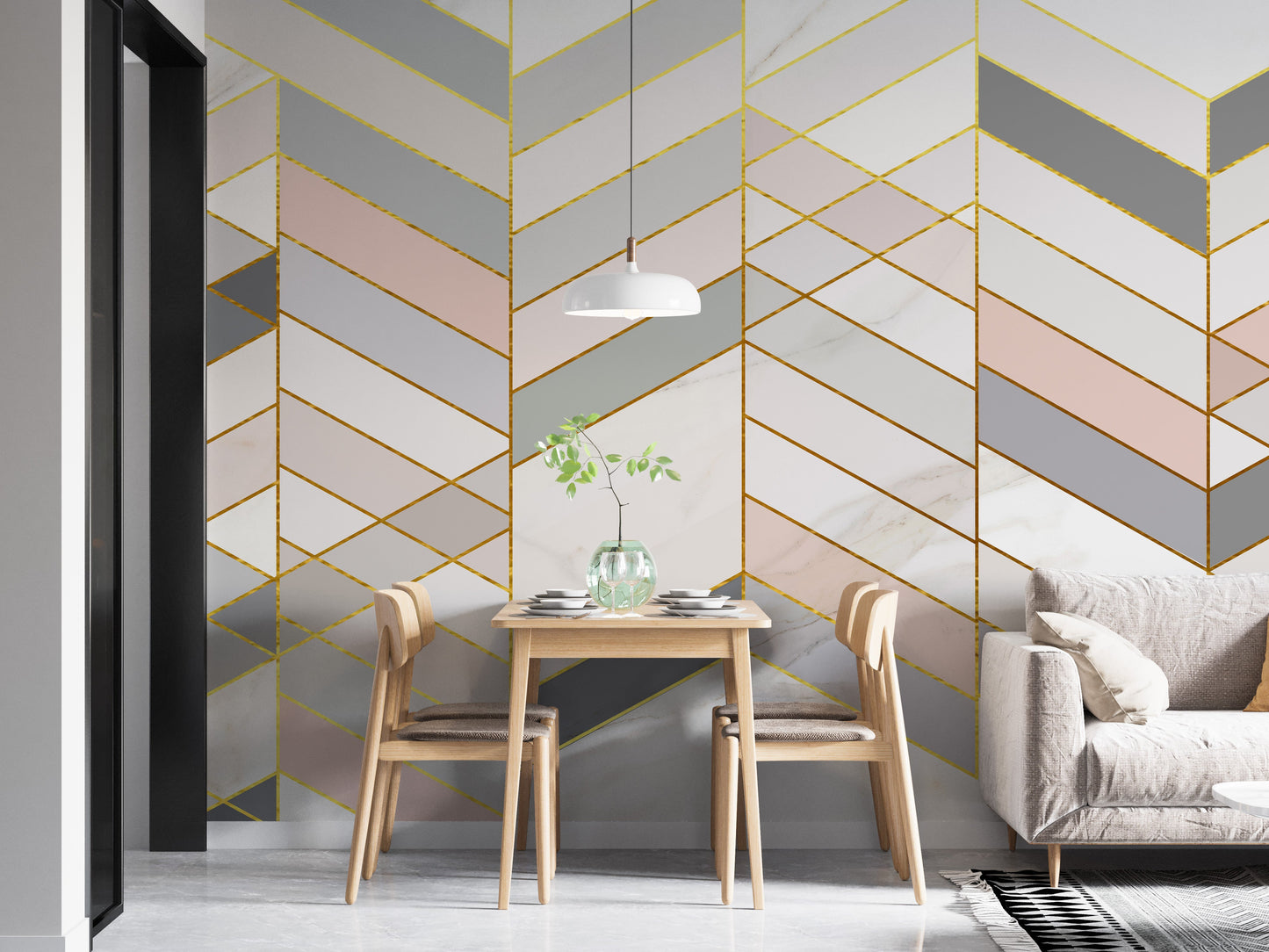 Geometric Shape Golden Effect Marble wallpaper murals - Giffywalls