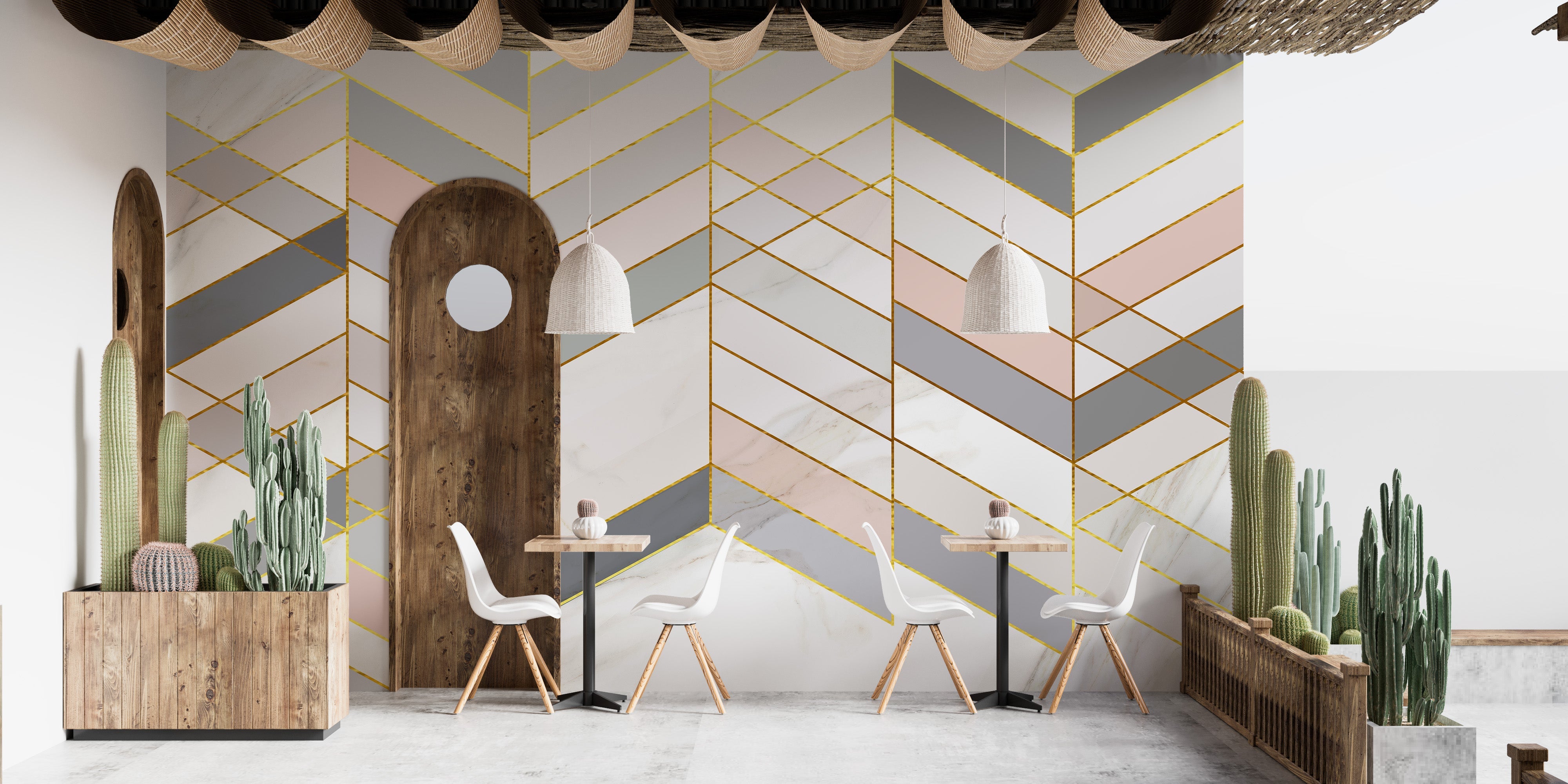 Geometric Shape Golden Effect Marble wallpaper murals - Giffywalls