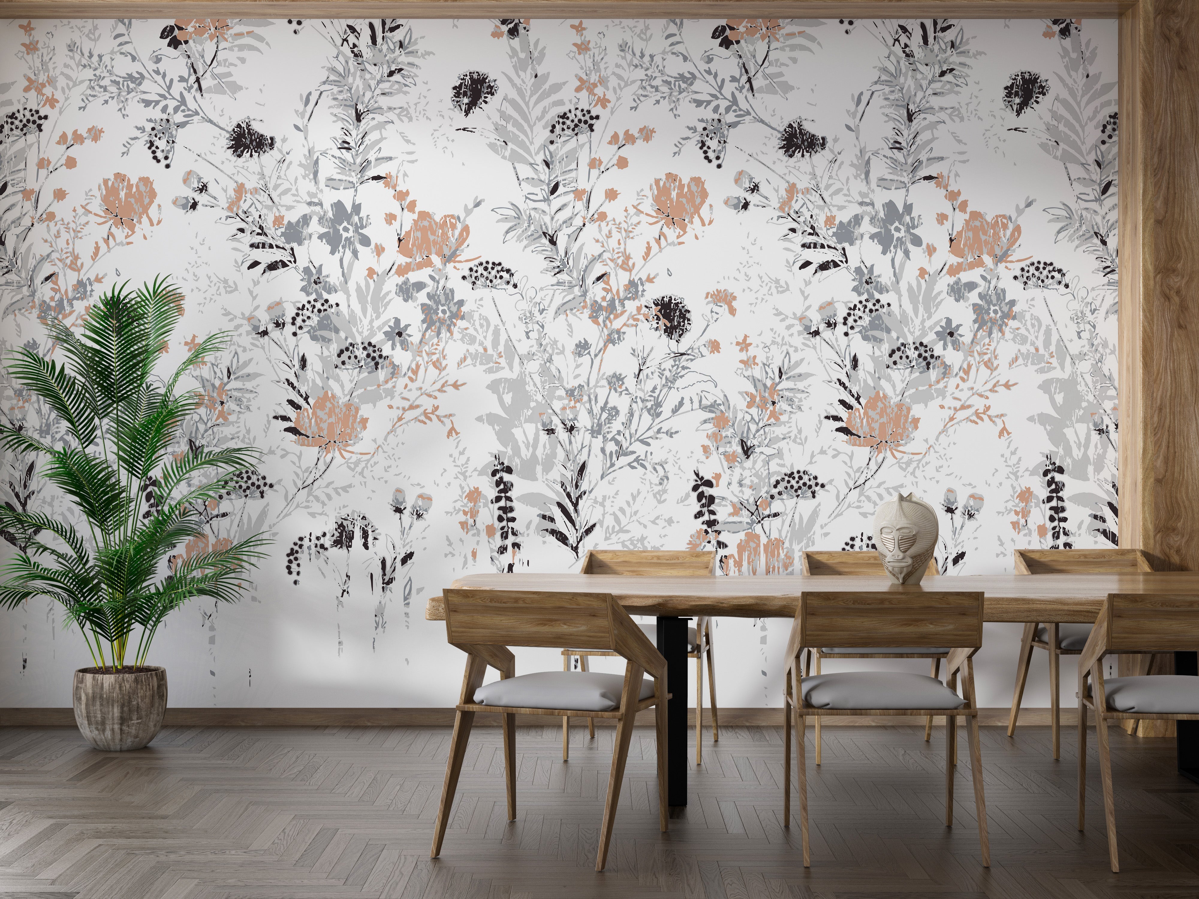 Retro Style Leaf Wallpaper Mural - Giffywalls