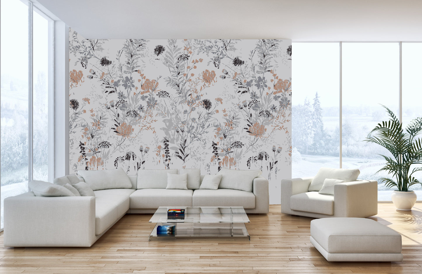 Retro Style Leaf Wallpaper Mural - Giffywalls