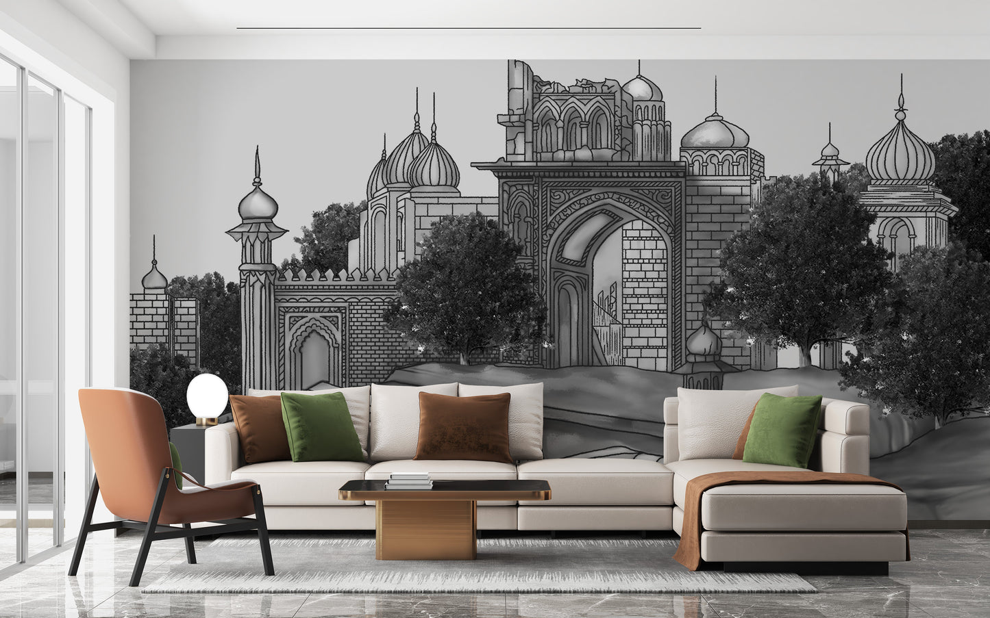 Mughal palace mural featuring intricate architectural details