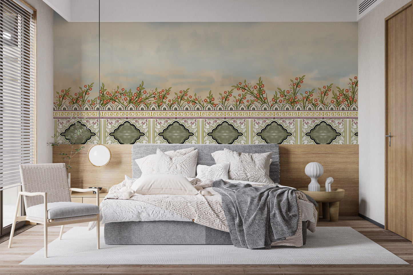 Sophisticated Mughal-inspired mural wallpaper