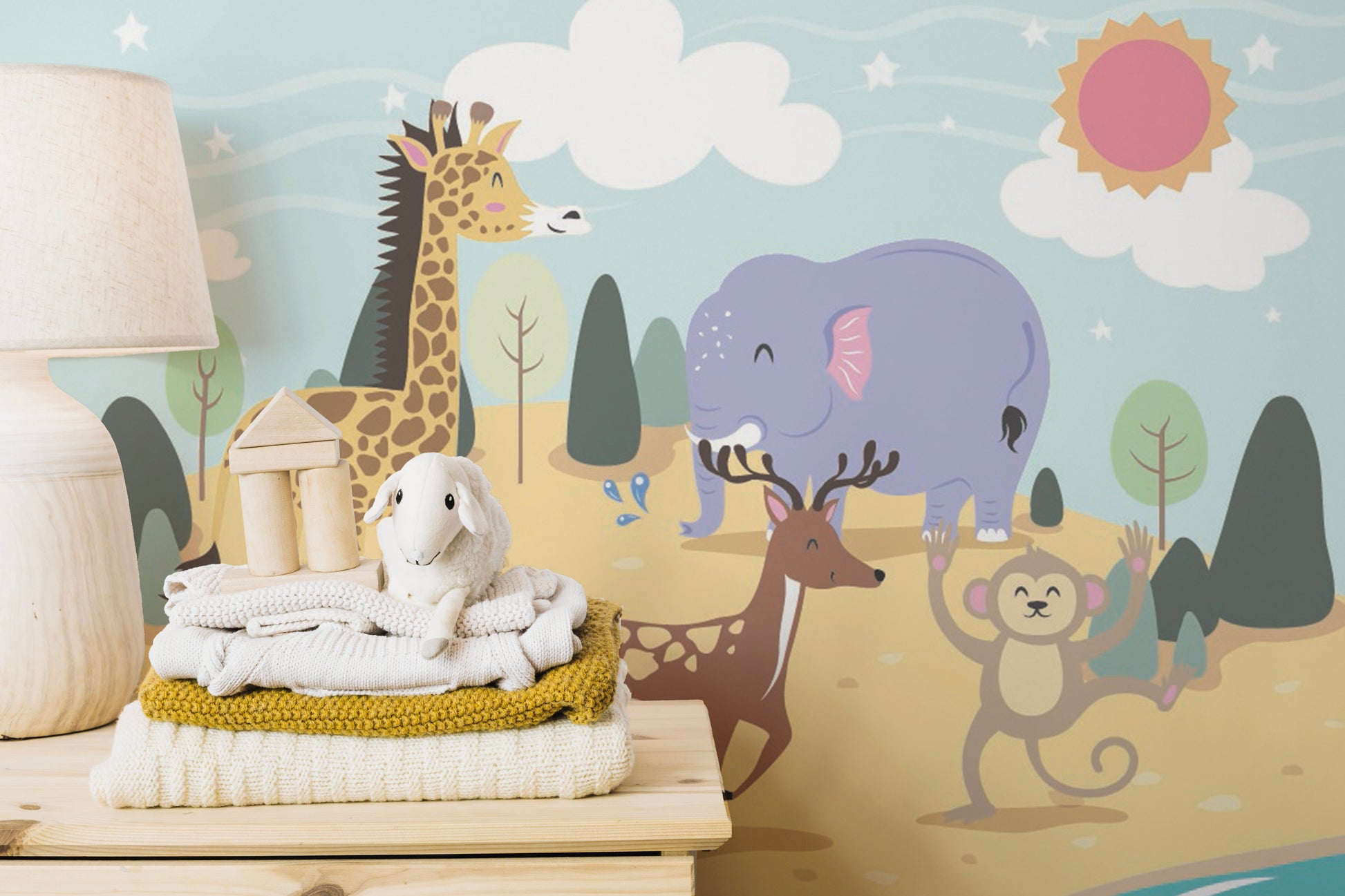 Fun and durable animal island wallpaper for kids