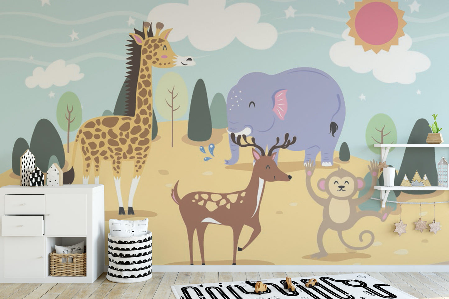 Peel-and-stick animal wallpaper mural for kids