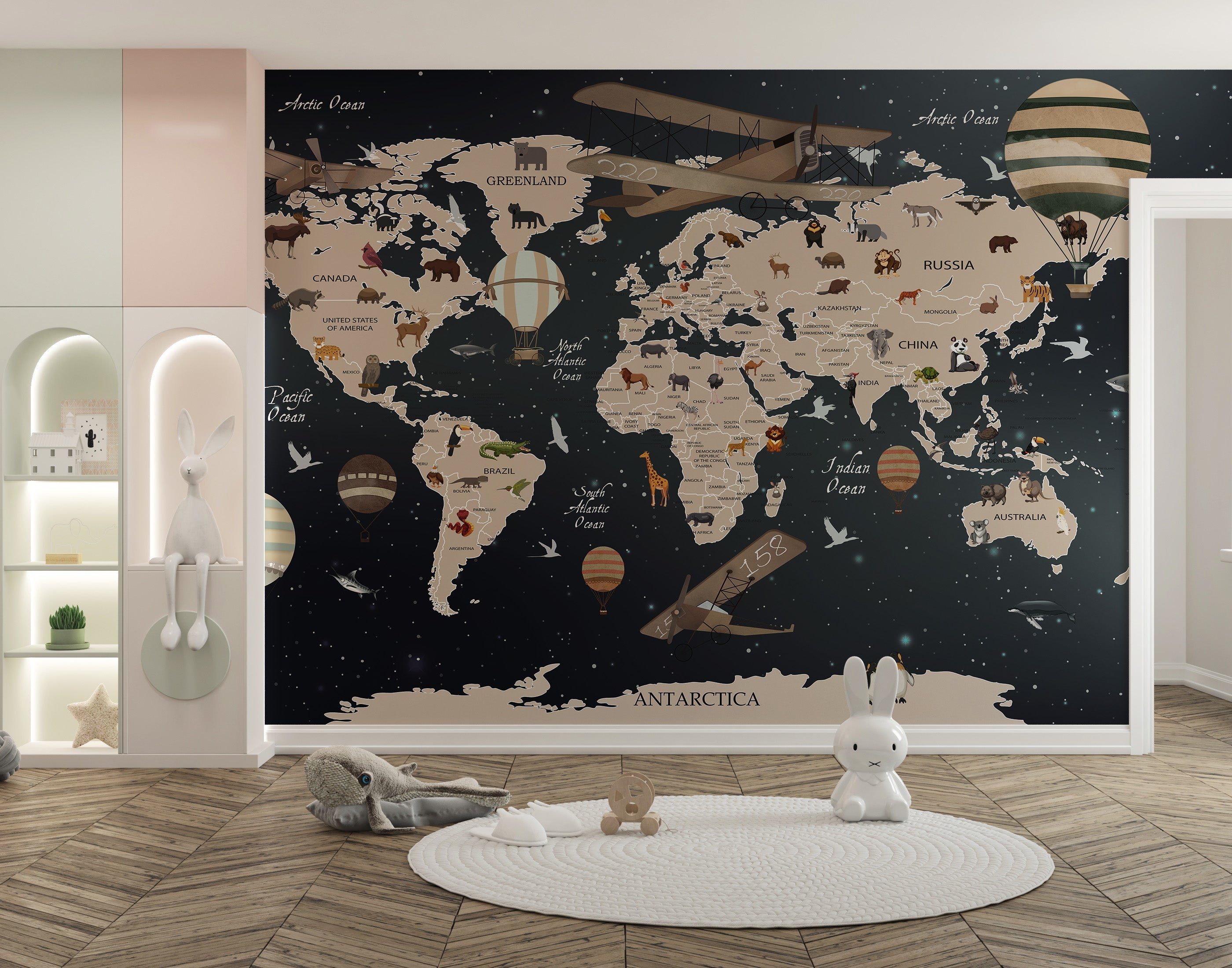 Animals world map wallpaper mural - Giffywalls