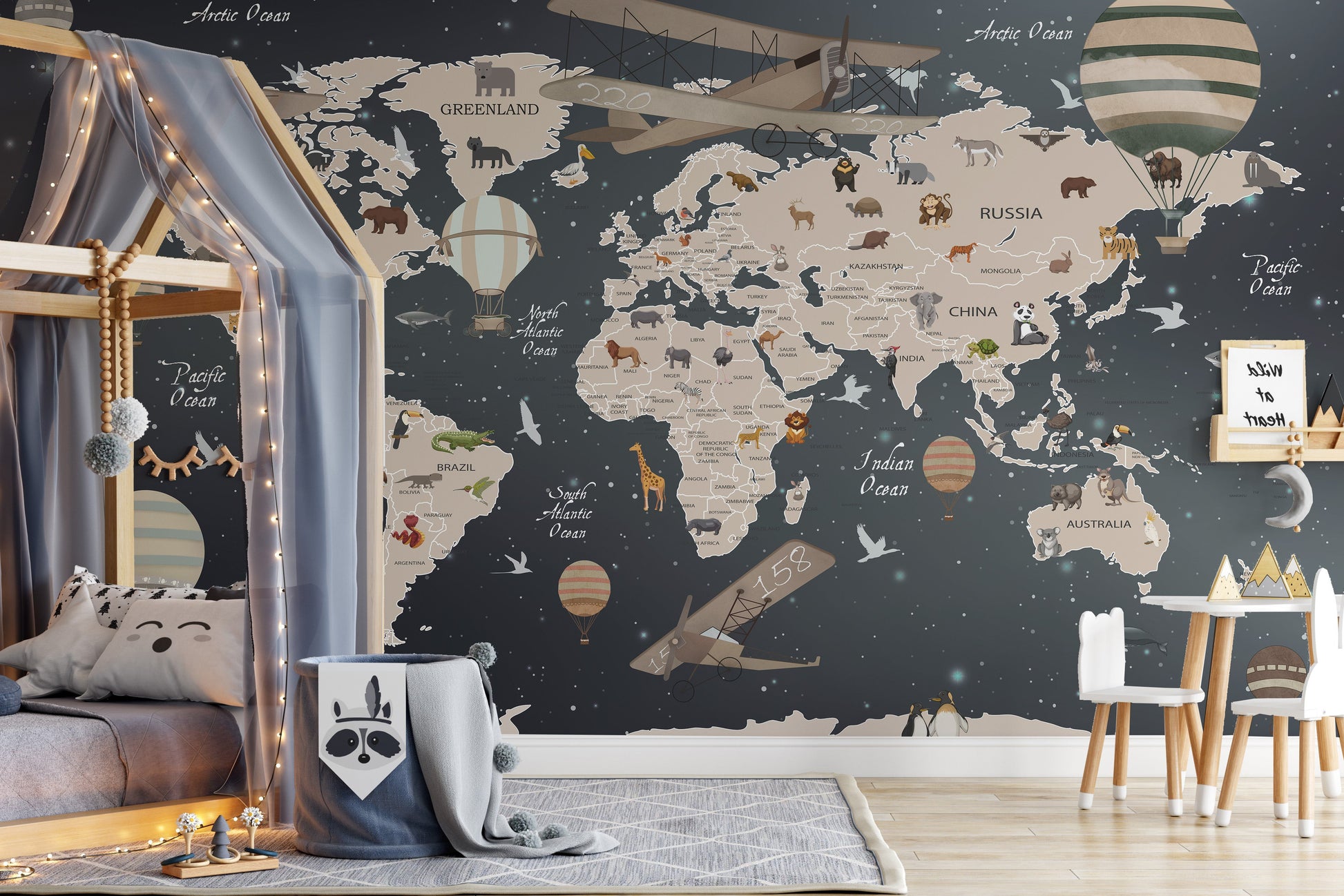 Animals world map wallpaper mural - Giffywalls