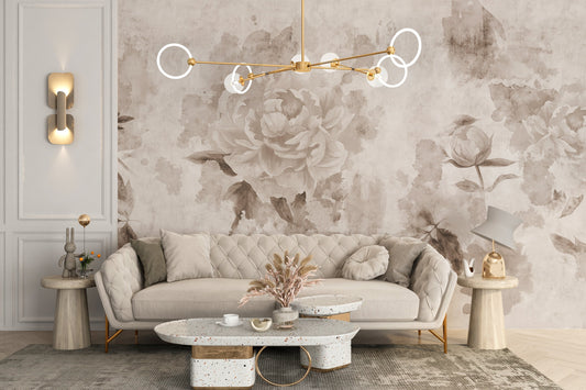 Sepia peonies wallpaper with floral charm