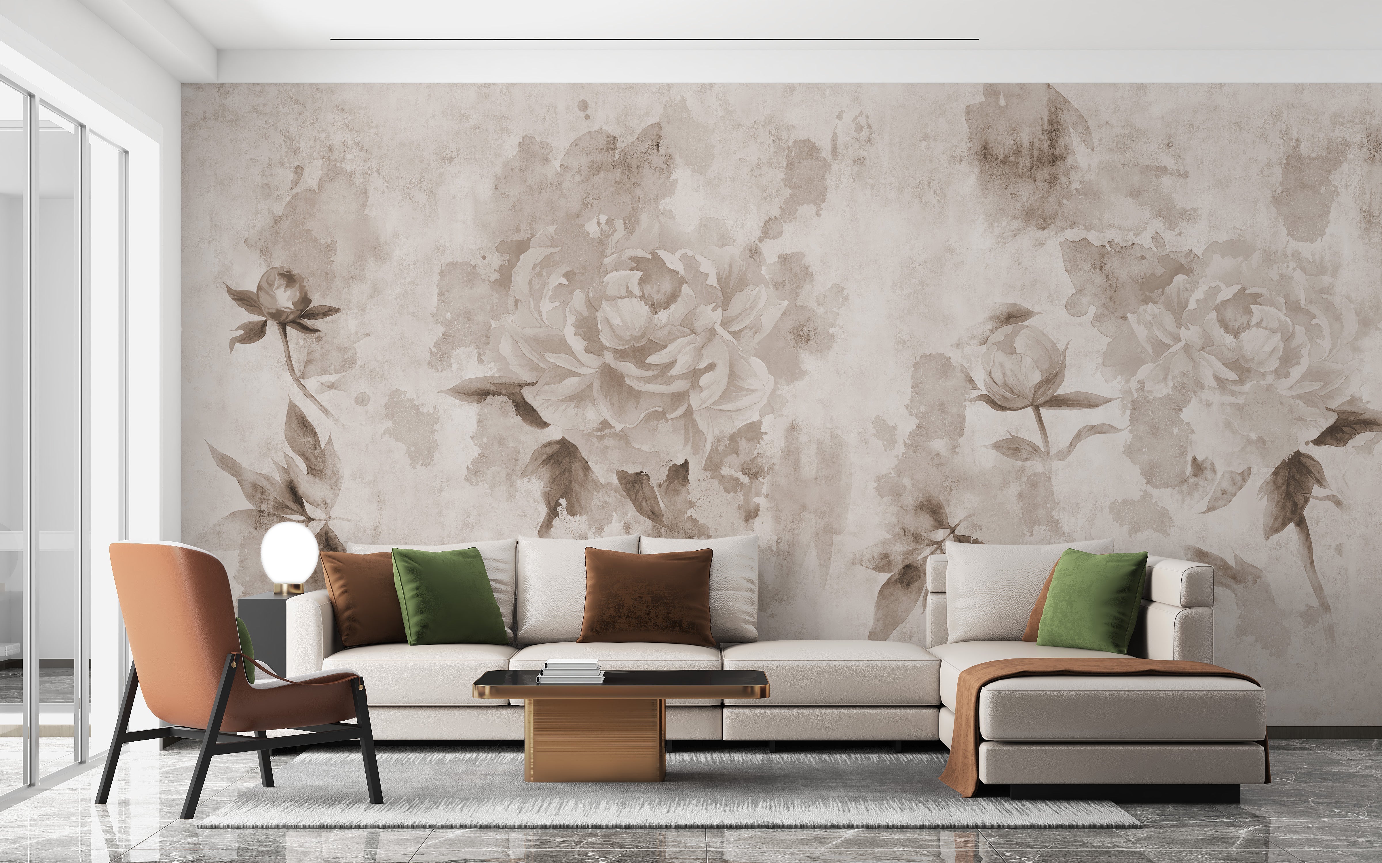 Sepia Color Peonies Flower Wallpaper - Giffywalls