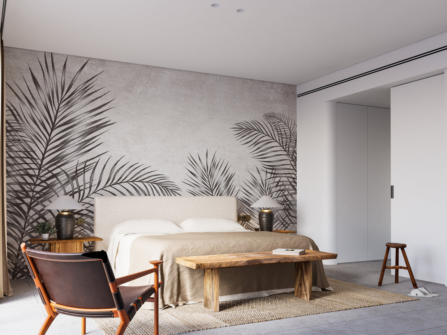 Monochrome Palm Leaves Wallpaper Murals - Giffywalls