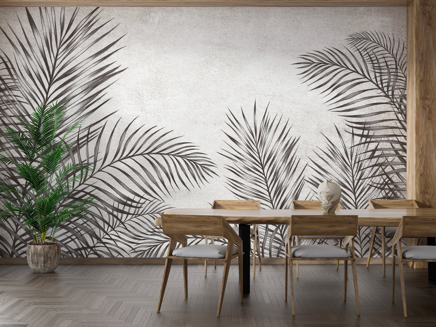 Monochrome Palm Leaves Wallpaper Murals - Giffywalls