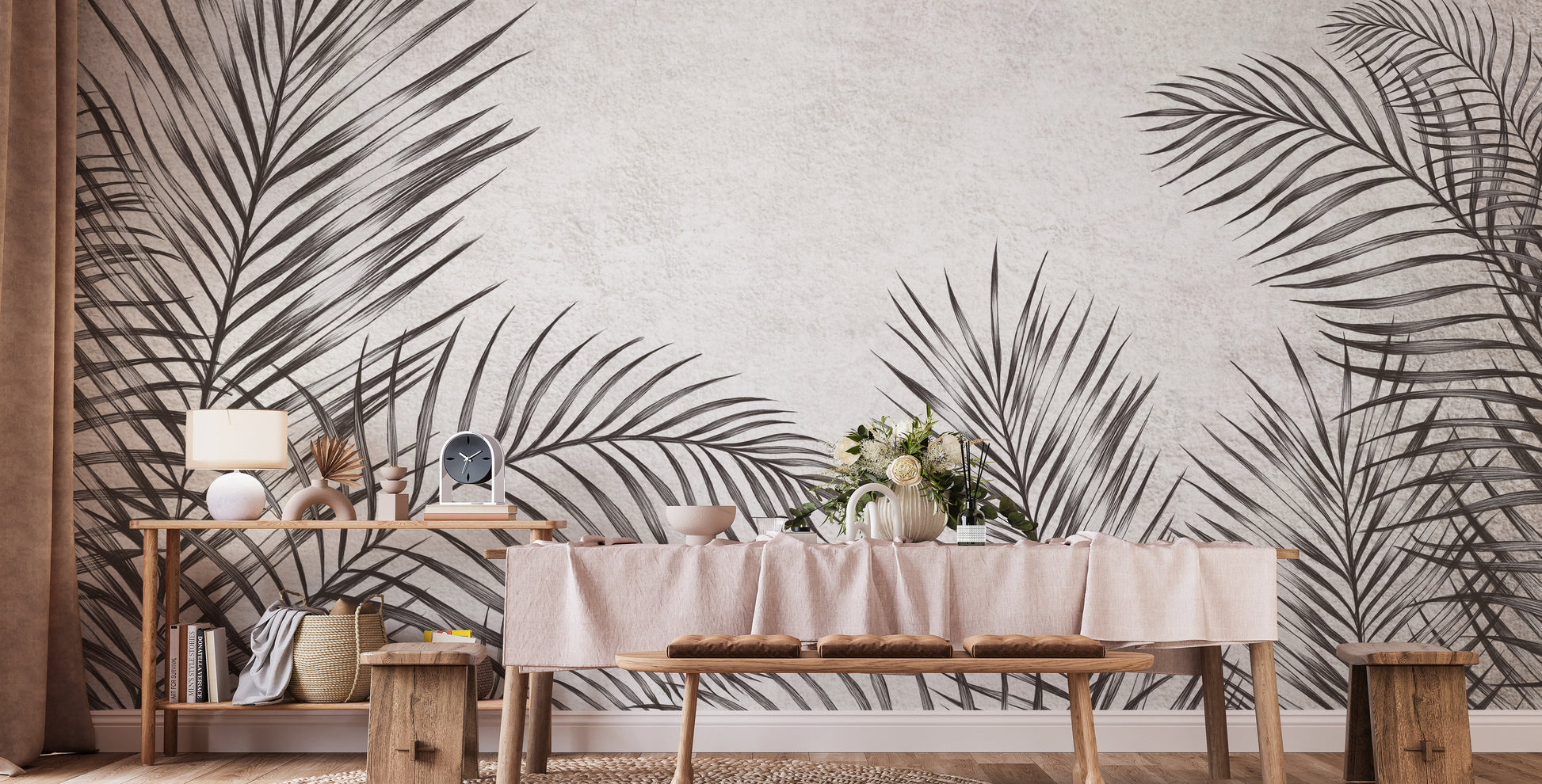 Monochrome Palm Leaves Wallpaper Murals - Giffywalls