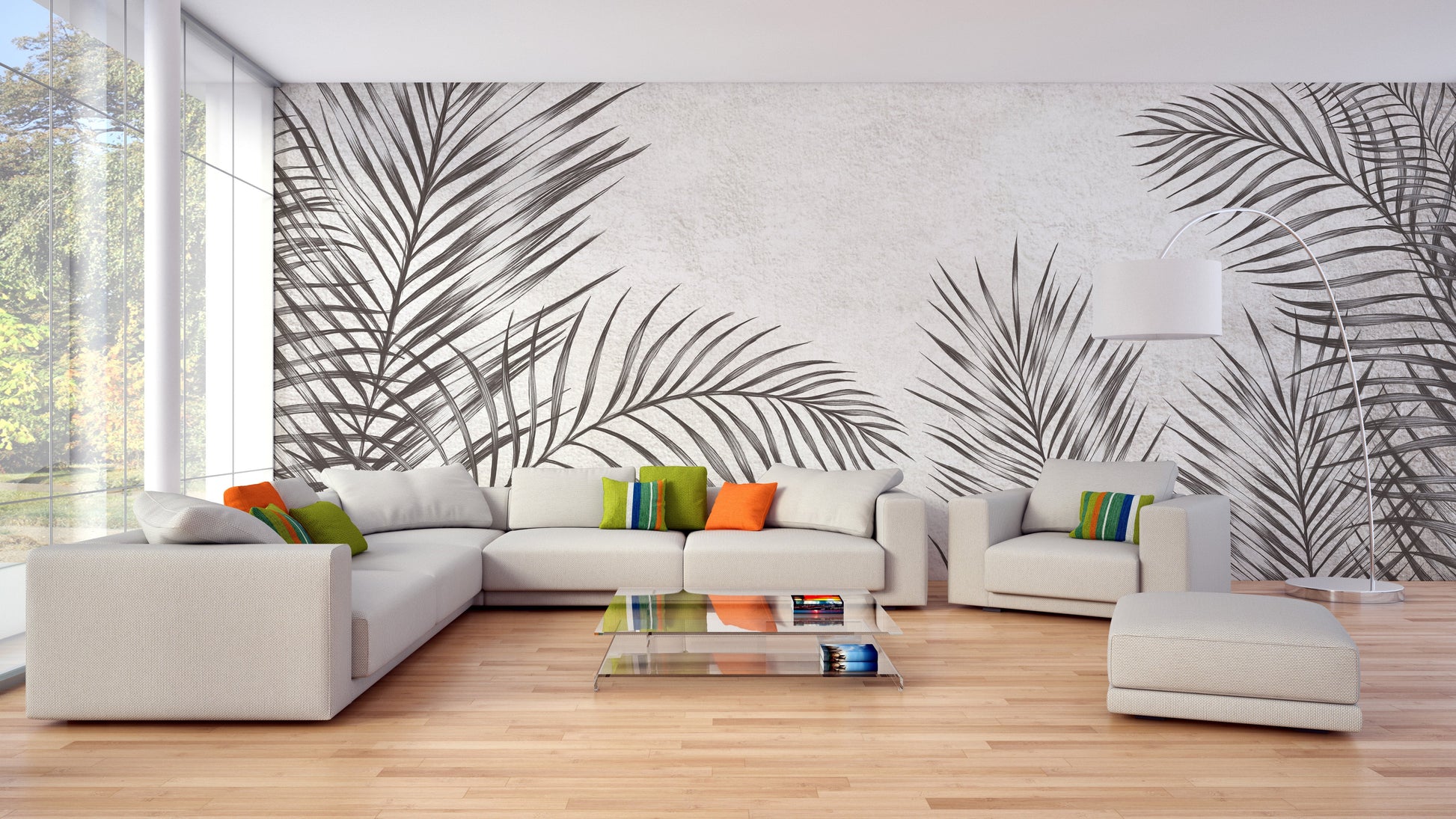 Monochrome Palm Leaves Wallpaper Murals - Giffywalls