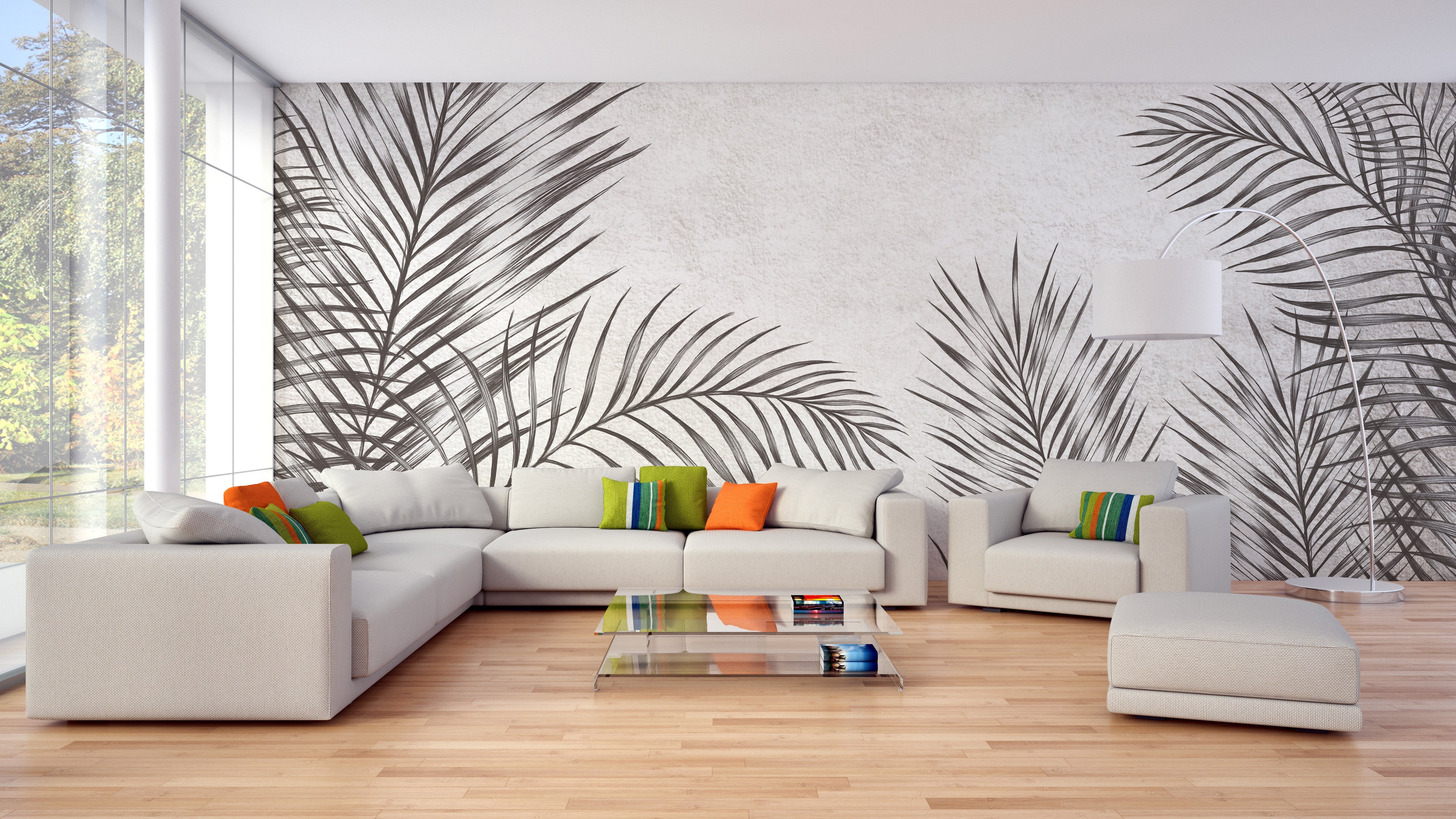 Monochrome Palm Leaves Wallpaper Murals - Giffywalls