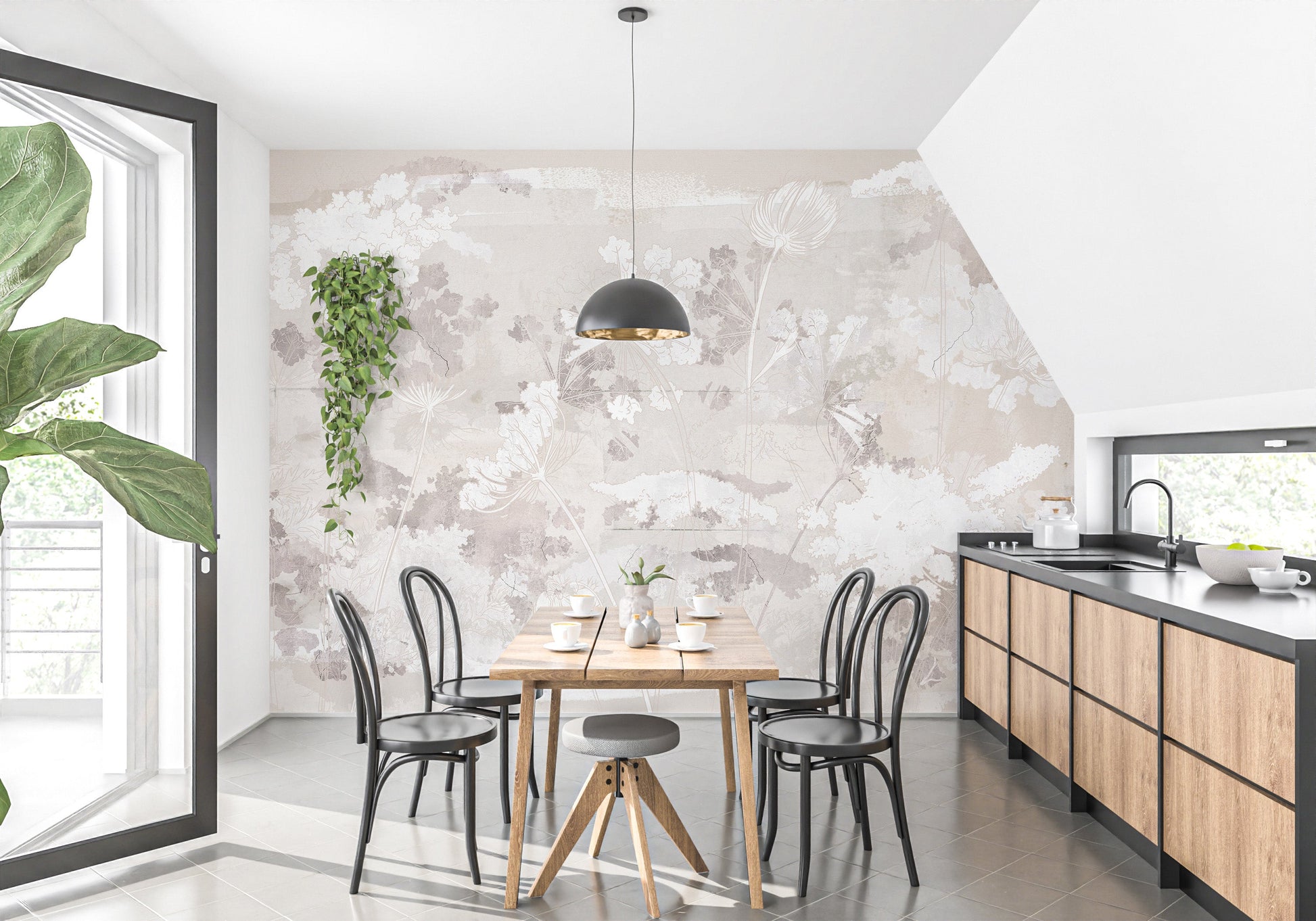 Wildflowers on brown concrete wallpaper murals - Giffywalls