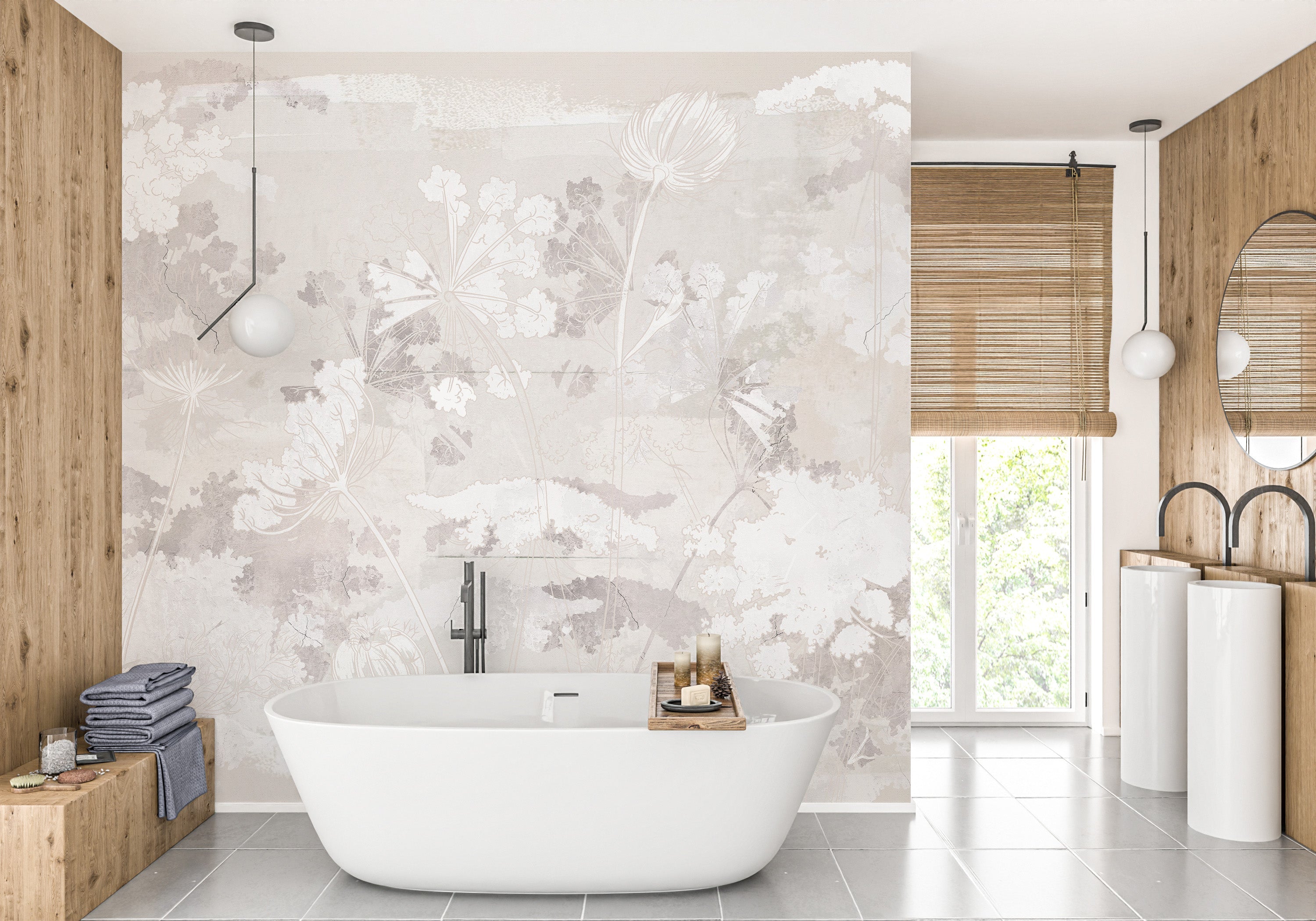 Wildflowers on brown concrete wallpaper murals - Giffywalls