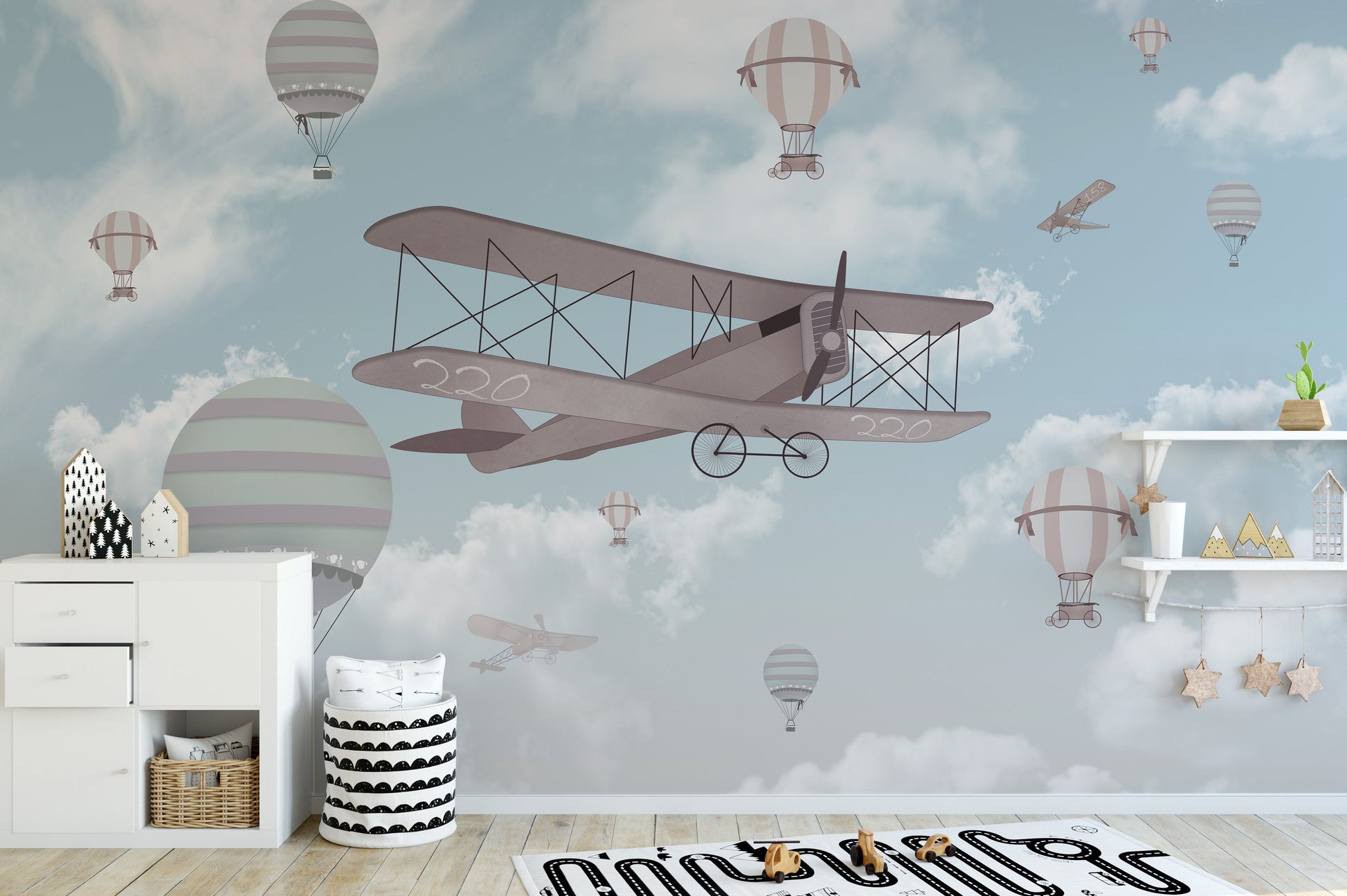 Biplane In The Sky Kids Room Wallpaper - Giffywalls