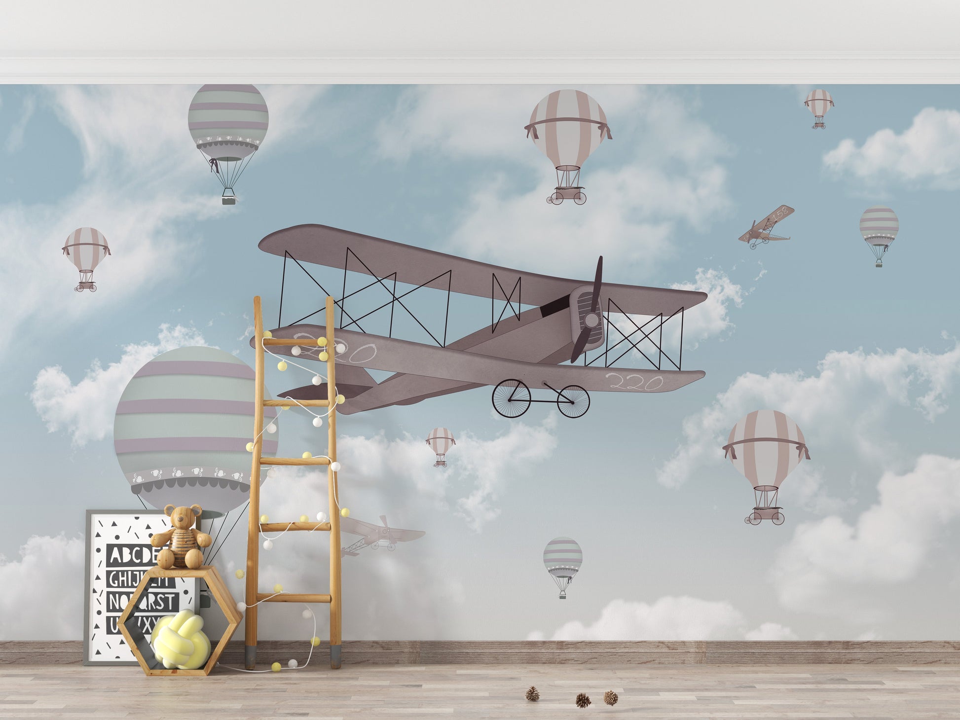 Biplane In The Sky Kids Room Wallpaper - Giffywalls