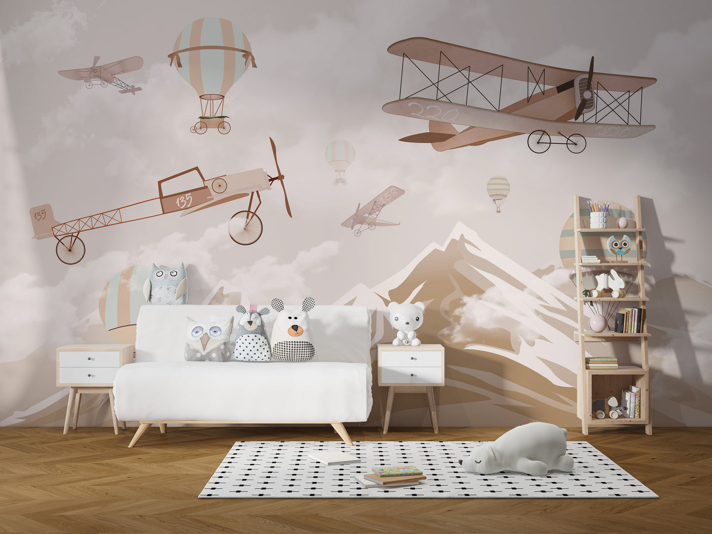 Whimsical airplane mural for kids