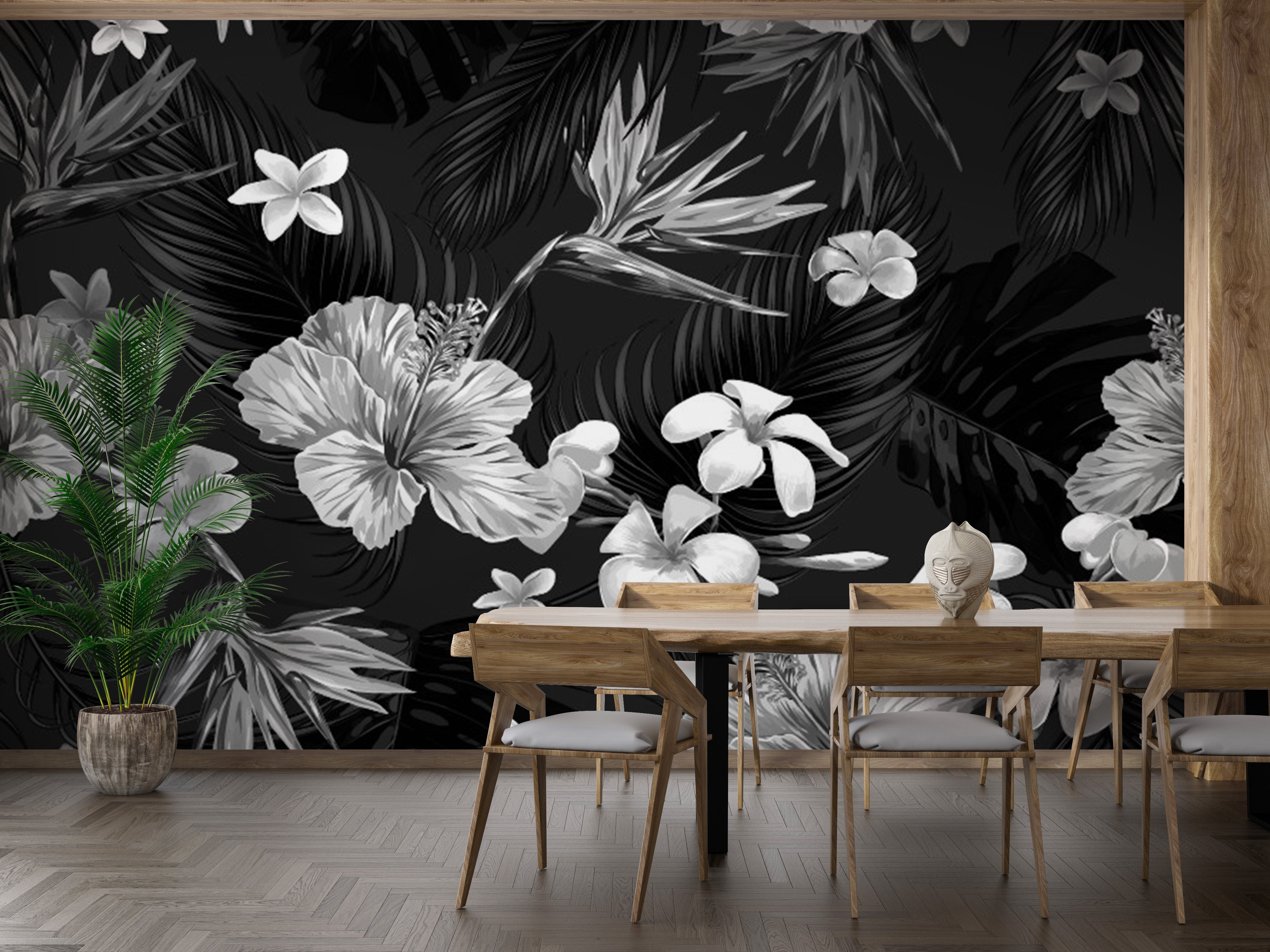 Black and White Floral Wall Mural - Giffywalls