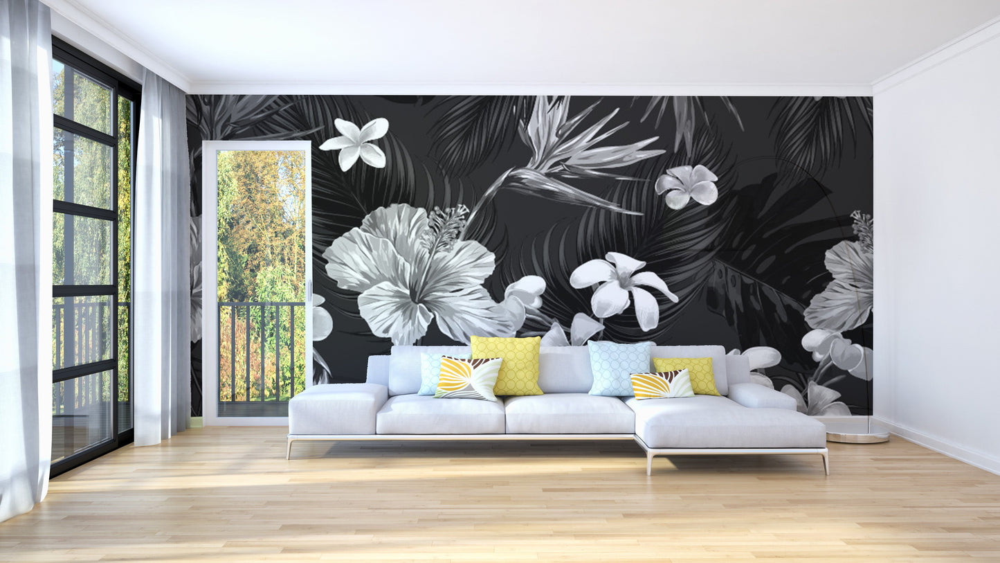 Black and White Floral Wall Mural - Giffywalls