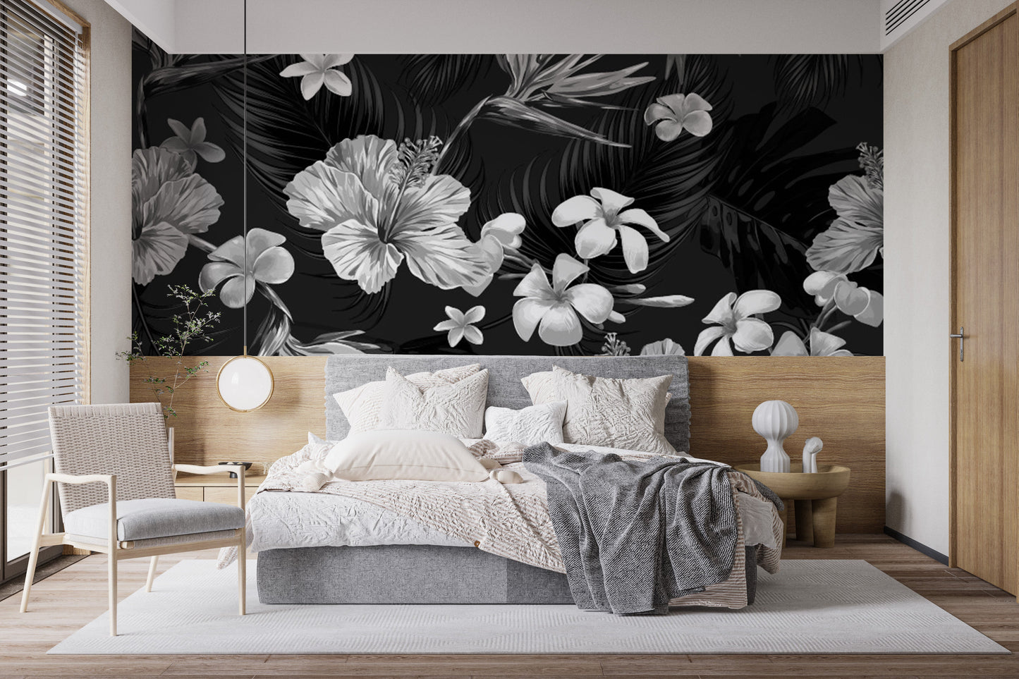 Black and White Floral Wall Mural - Giffywalls