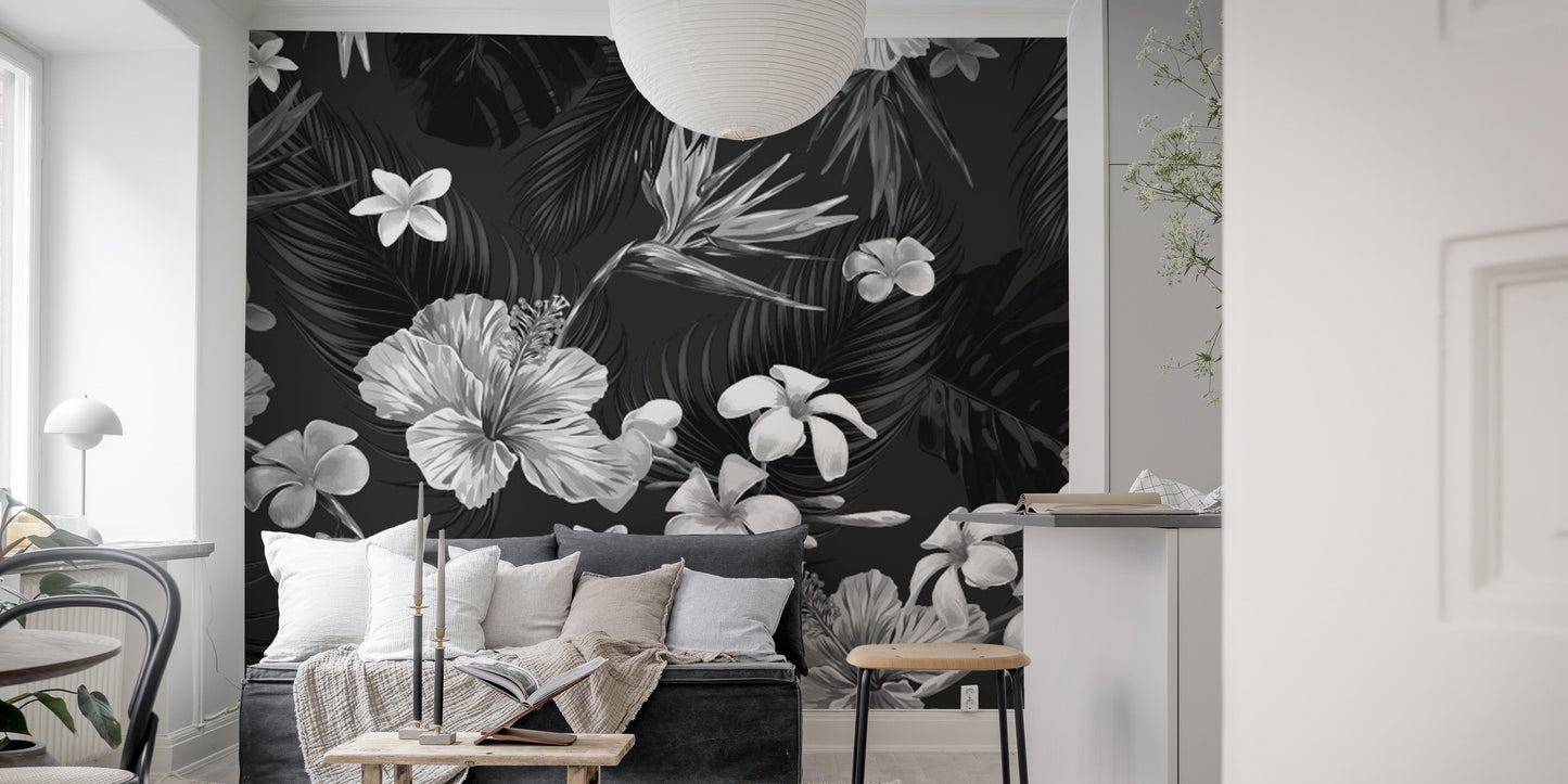 Black and White Floral Wall Mural - Giffywalls