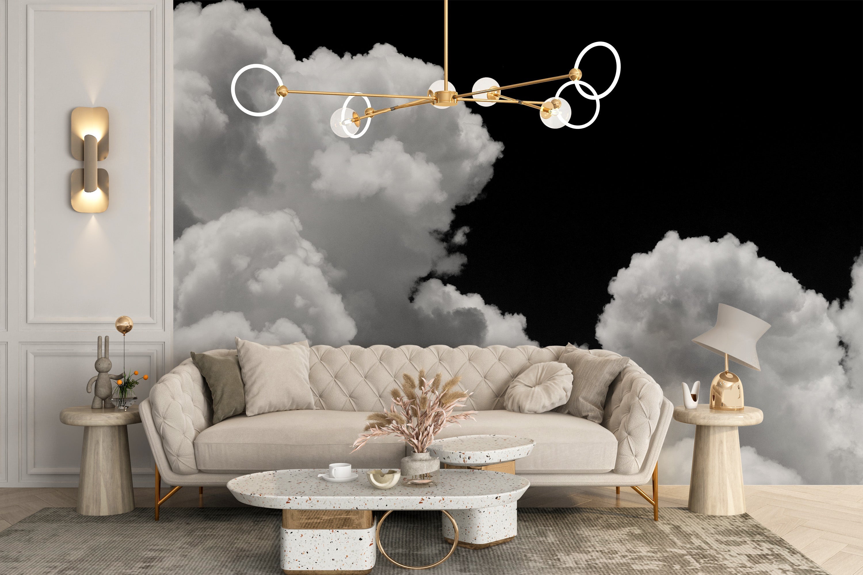 Black and white Clouds Wallpaper Mural - Giffywalls