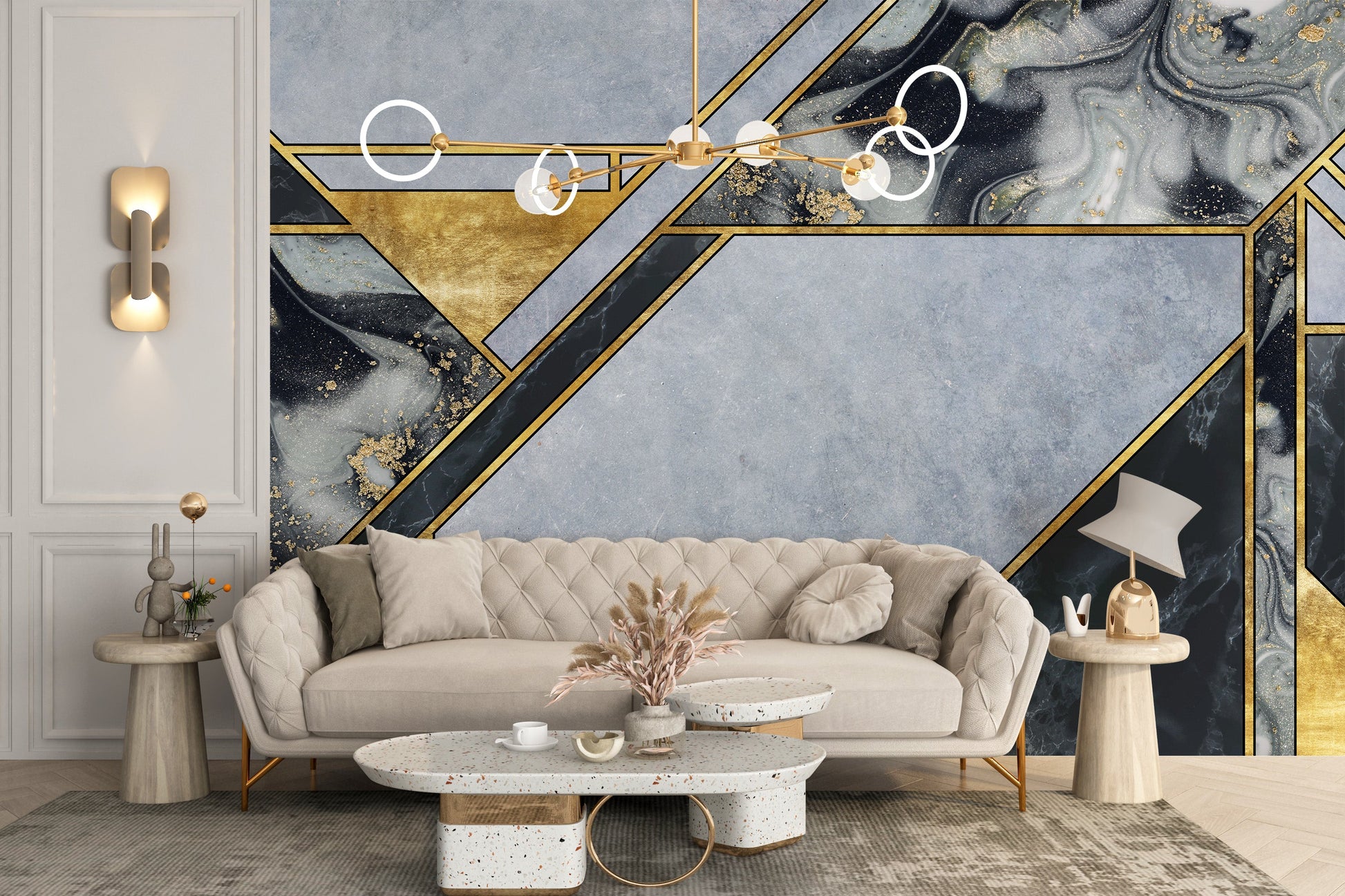 Abstract Gold Geometric Marble Wallpaper Mural - Giffywalls