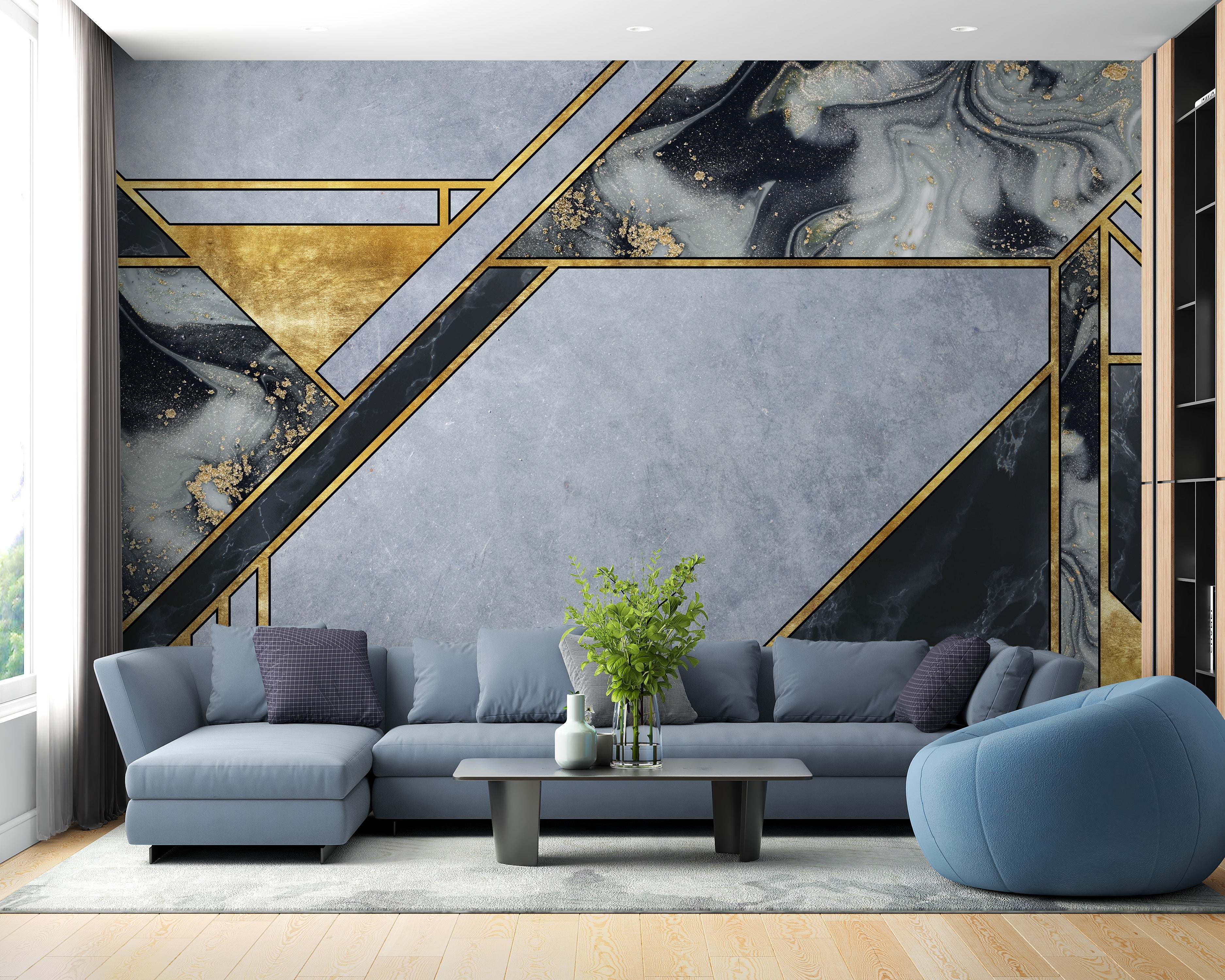 Contemporary abstract gold marble mural