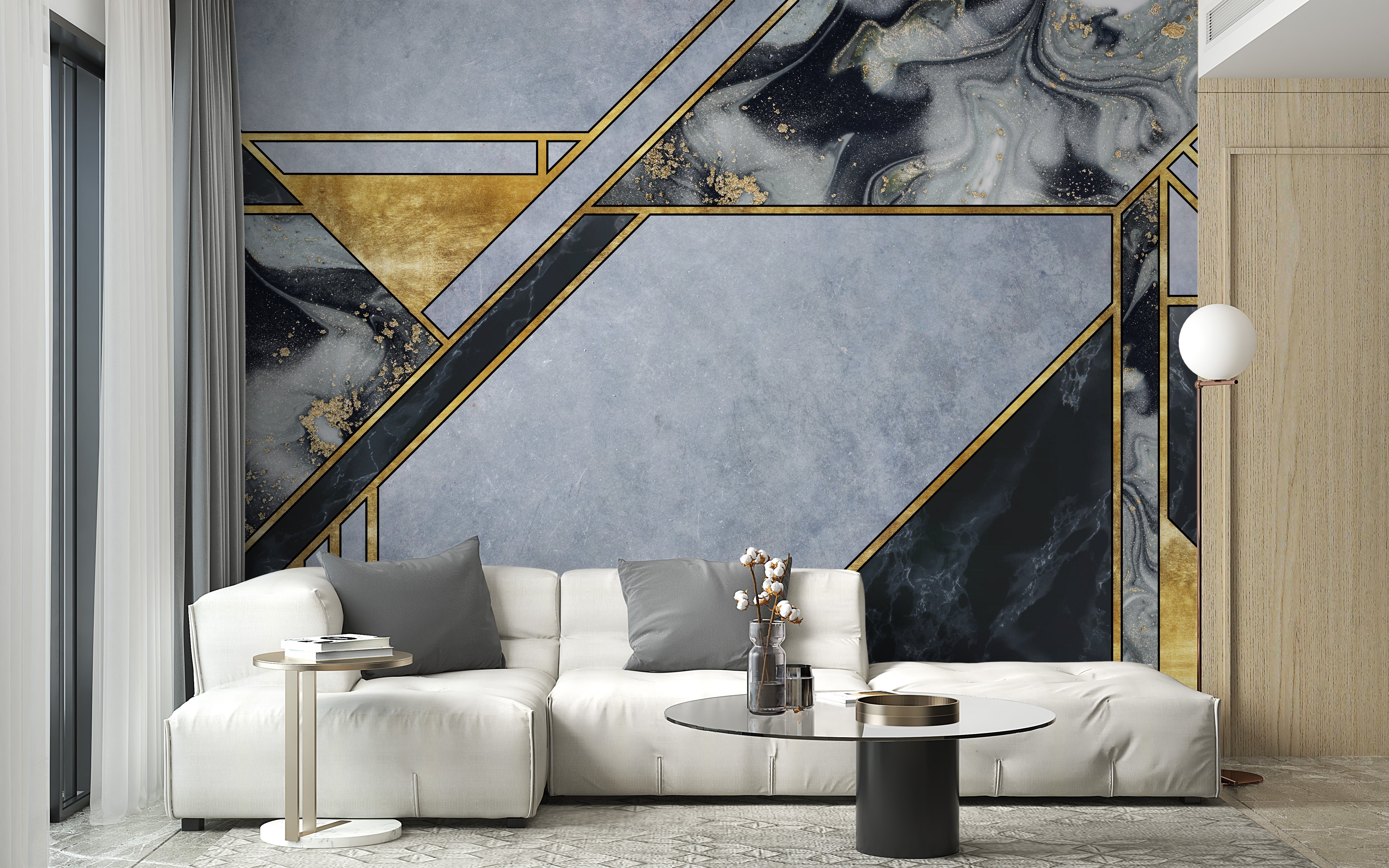 Geometric gold marble mural wallpaper