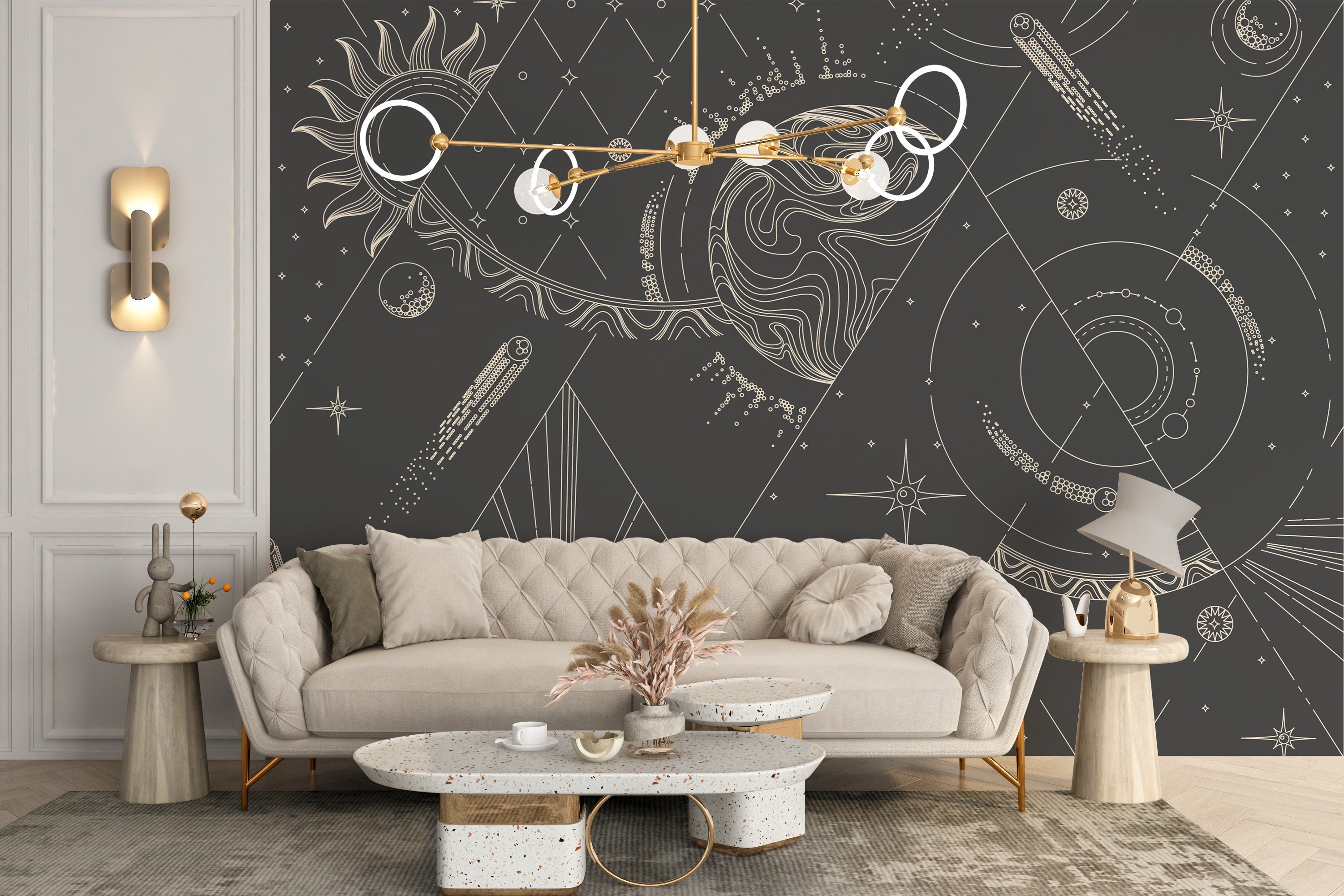 Geometric-style wallpaper mural design