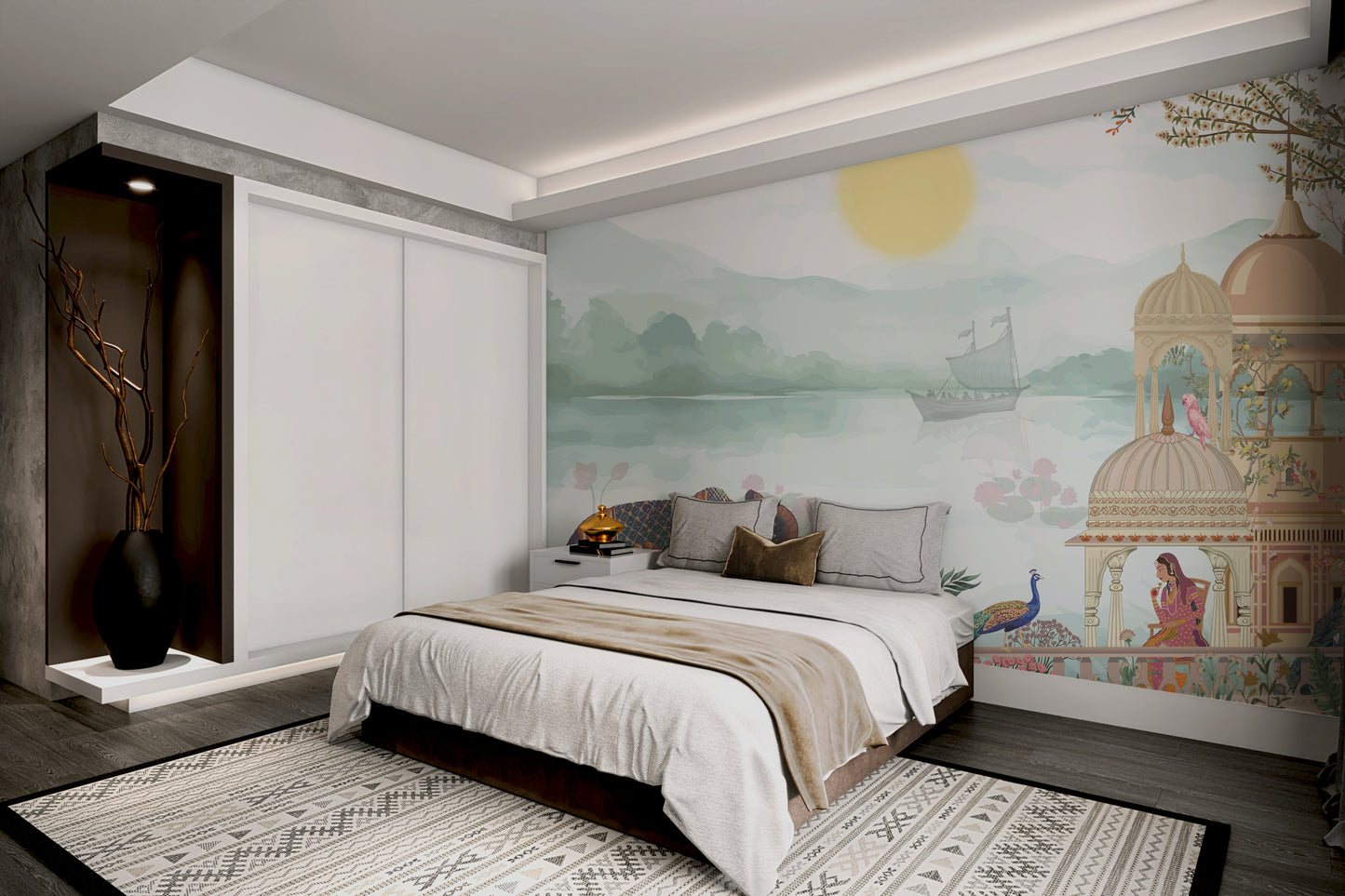 Stunning wallpaper mural showcasing royal Indian domes and natural beauty.