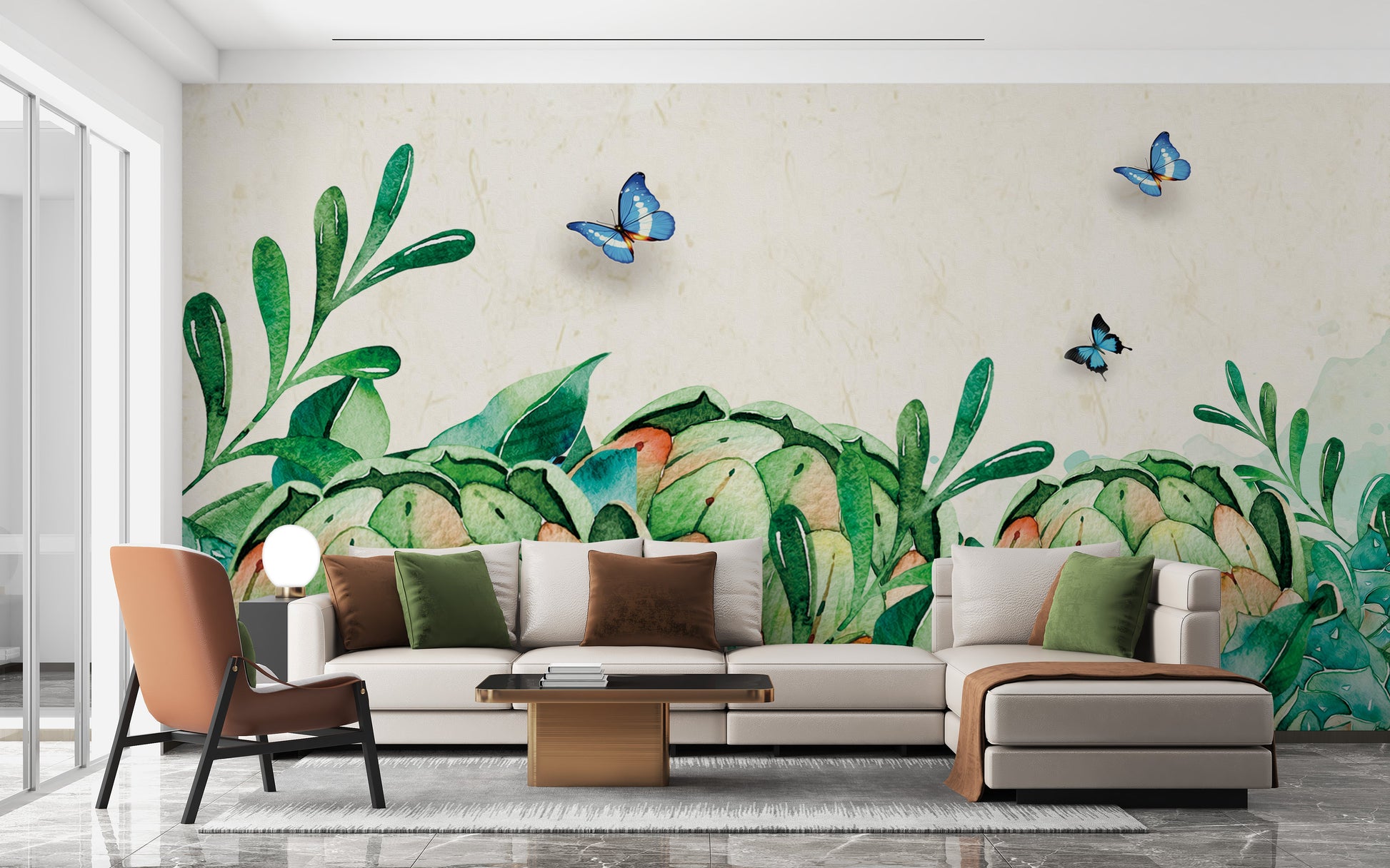 Watercolor Green Garden Wall Wallpaper Murals - Giffywalls