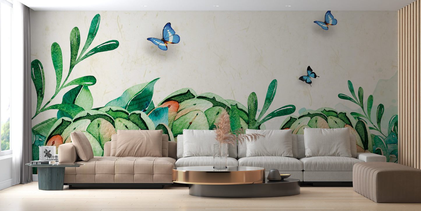 Watercolor Green Garden Wall Wallpaper Murals - Giffywalls