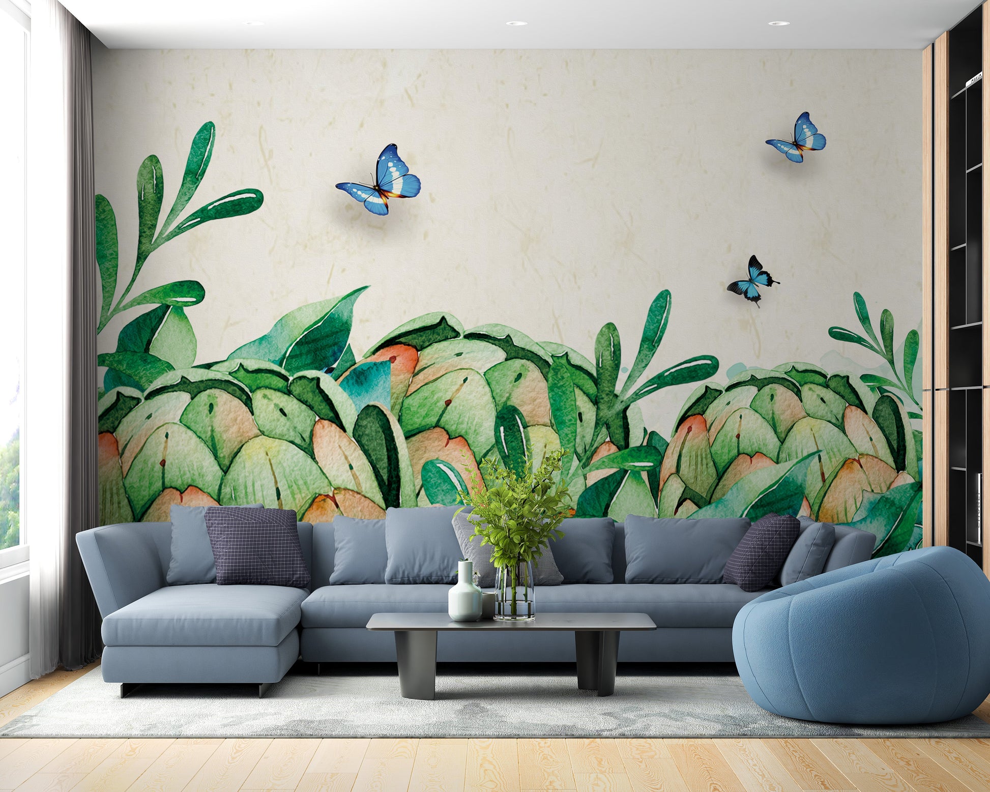 Watercolor Green Garden Wall Wallpaper Murals - Giffywalls